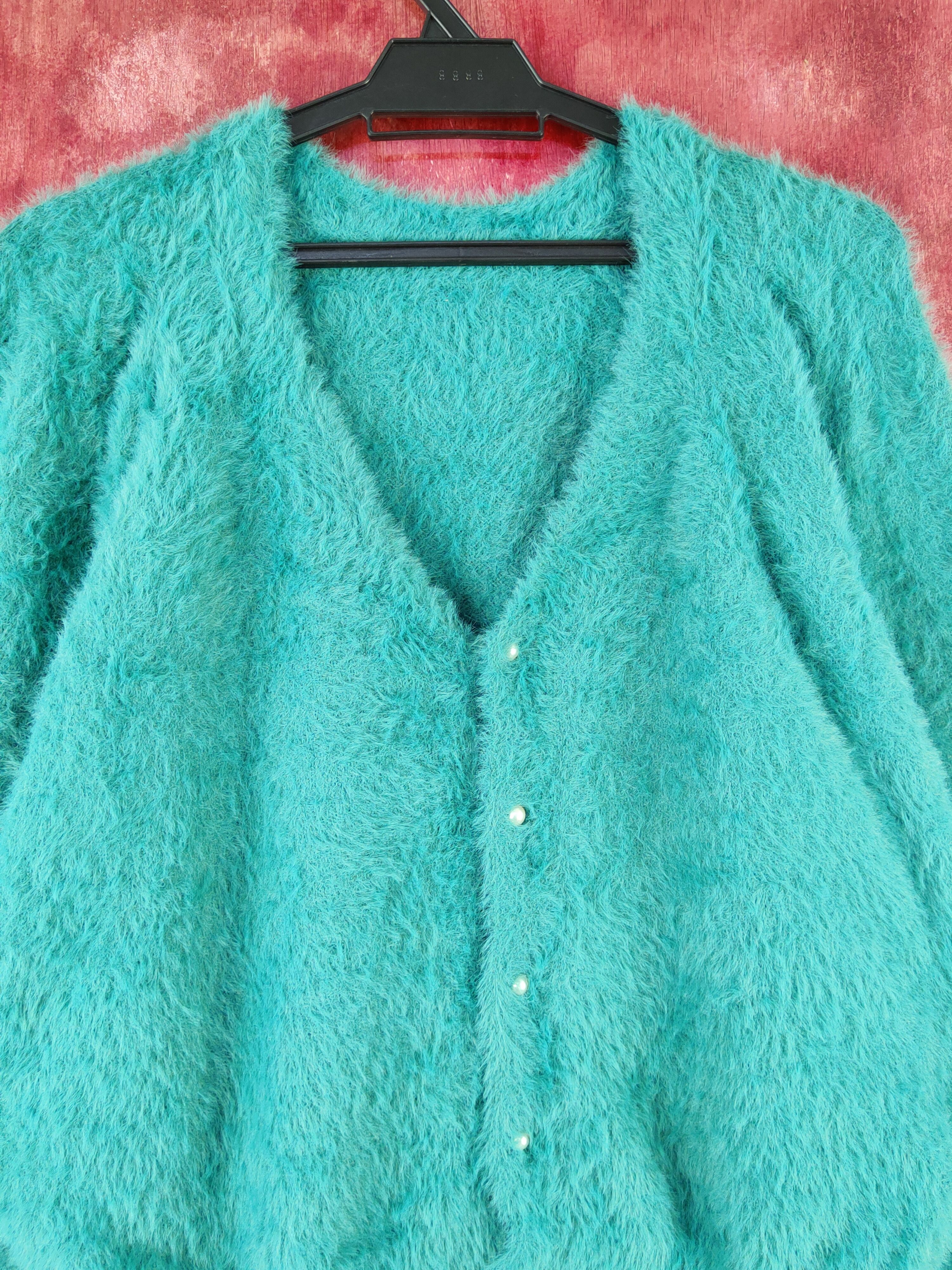 Vintage Rope Picnic Emerald Fur Mohair Knitwear Cardigan #S2079 Size XS / US 0-2 / IT 36-38 - 2 Thumbnail