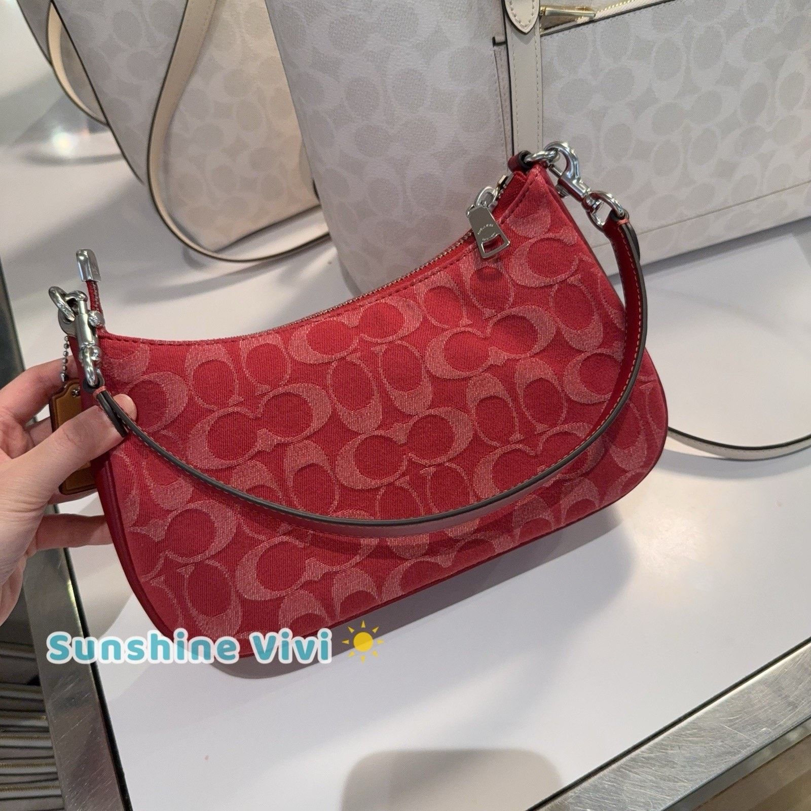 Coach NWT Coach Teri Shoulder Bag Denim CDE43 Silver/True Red Size ONE SIZE - 3 Thumbnail