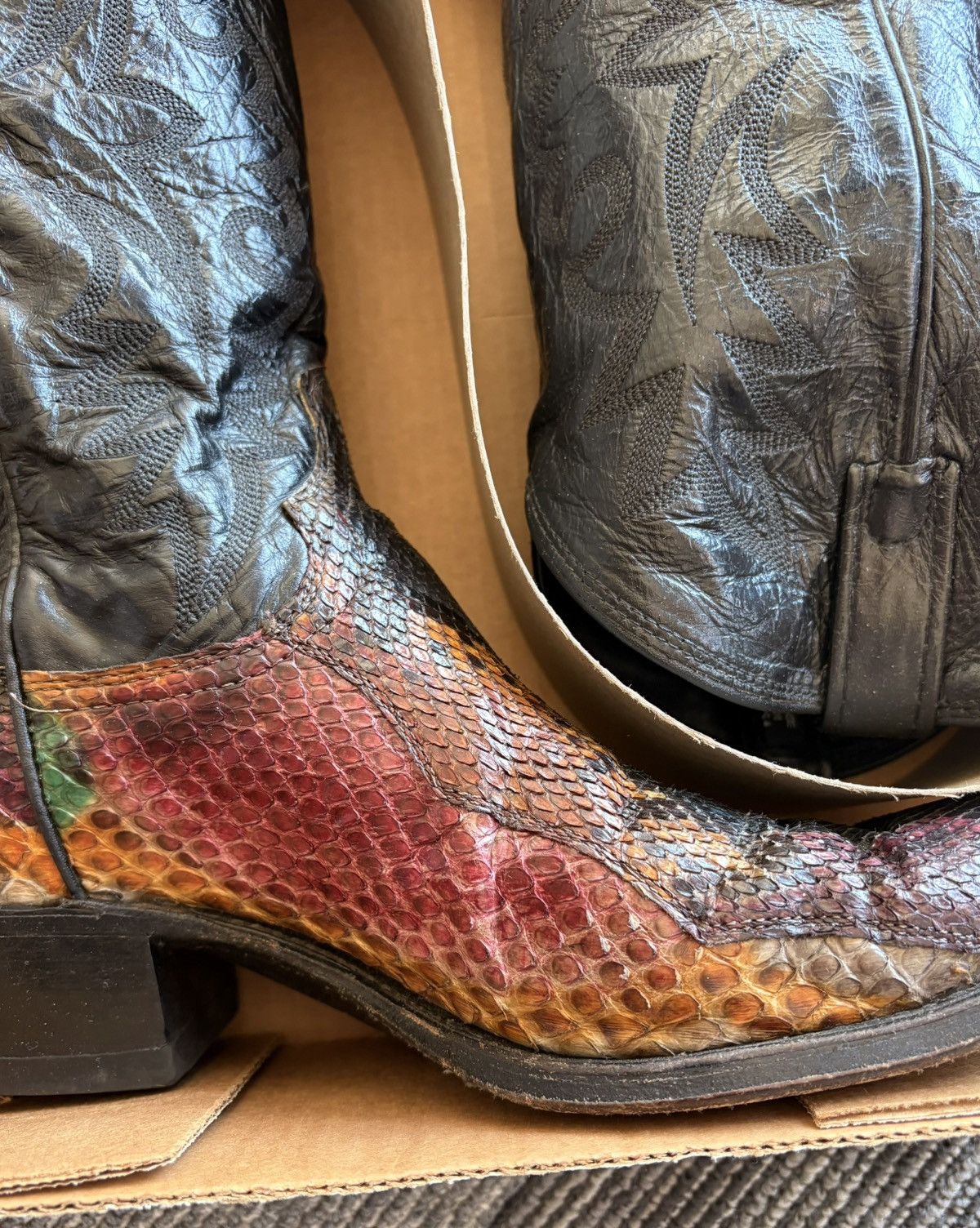 Dan Post 1970s Dan Post “Rainbow Python” Snake Skin Cowboy Boots Size US 9 / EU 42 - 3 Thumbnail