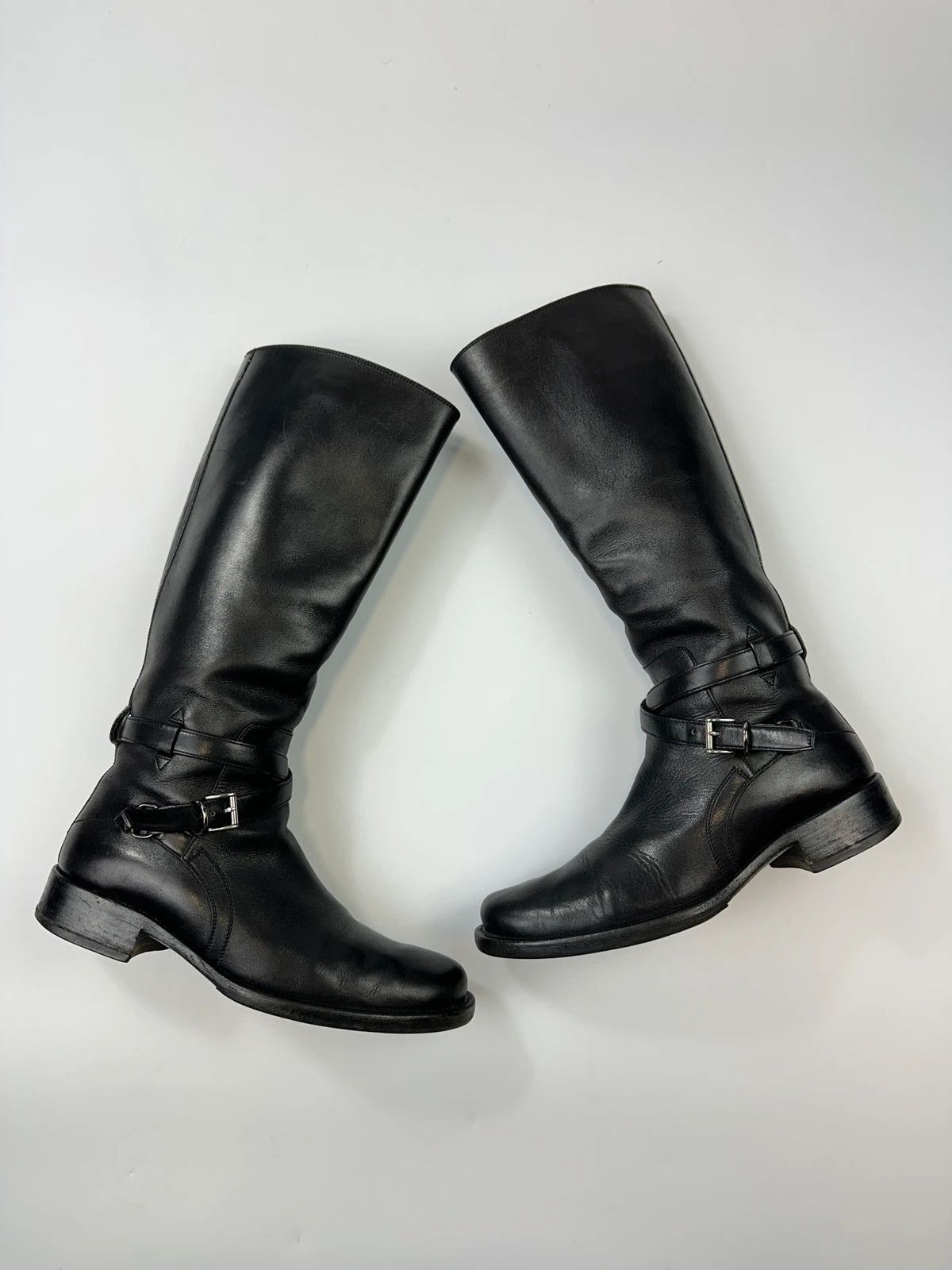 Prada Prada Milano Early 00’s Black Leather High Belted Boots Size US 7 / IT 37 - 1 Thumbnail