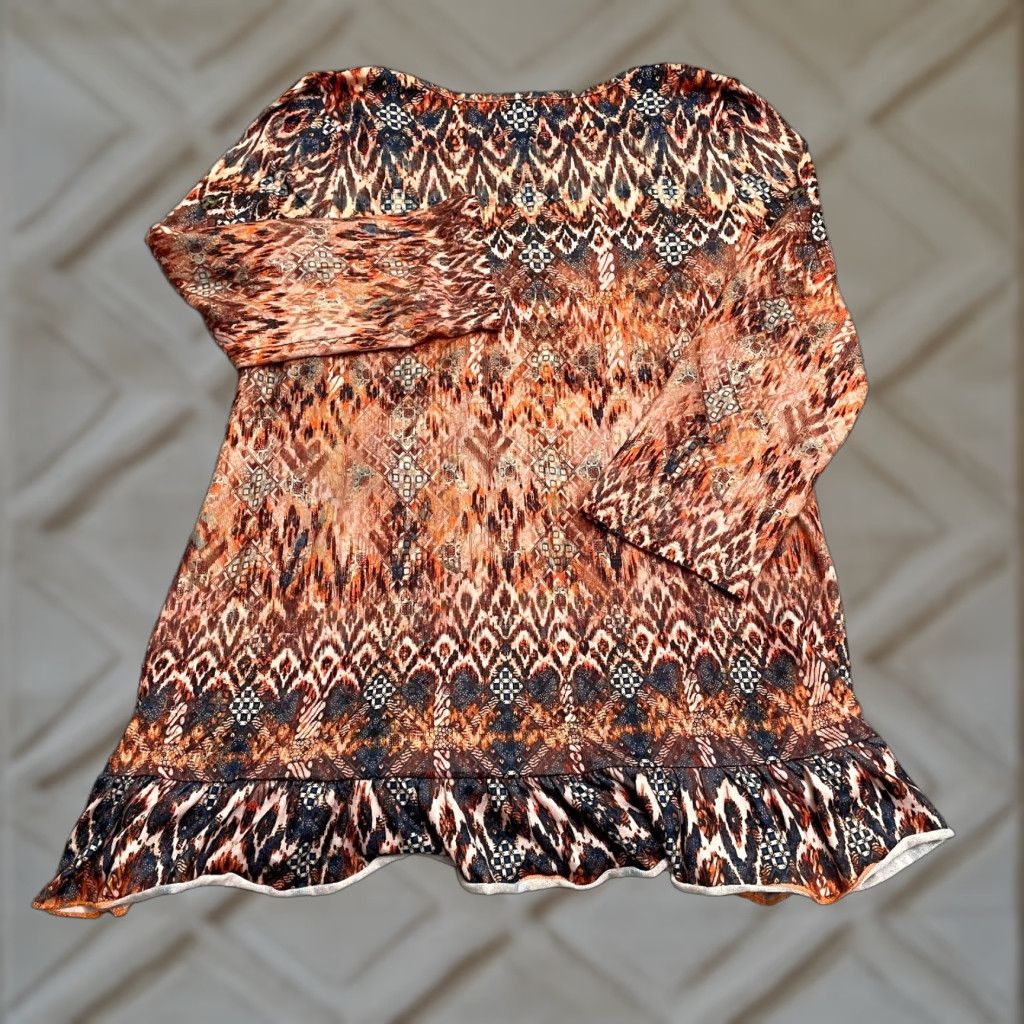 ESPIRIT VINTAGE Sing & Spirit Geometric Aztec Tunic Blouse Womens S Brown Round Neck Casual Size S / US 4 / IT 40 - 1 Thumbnail
