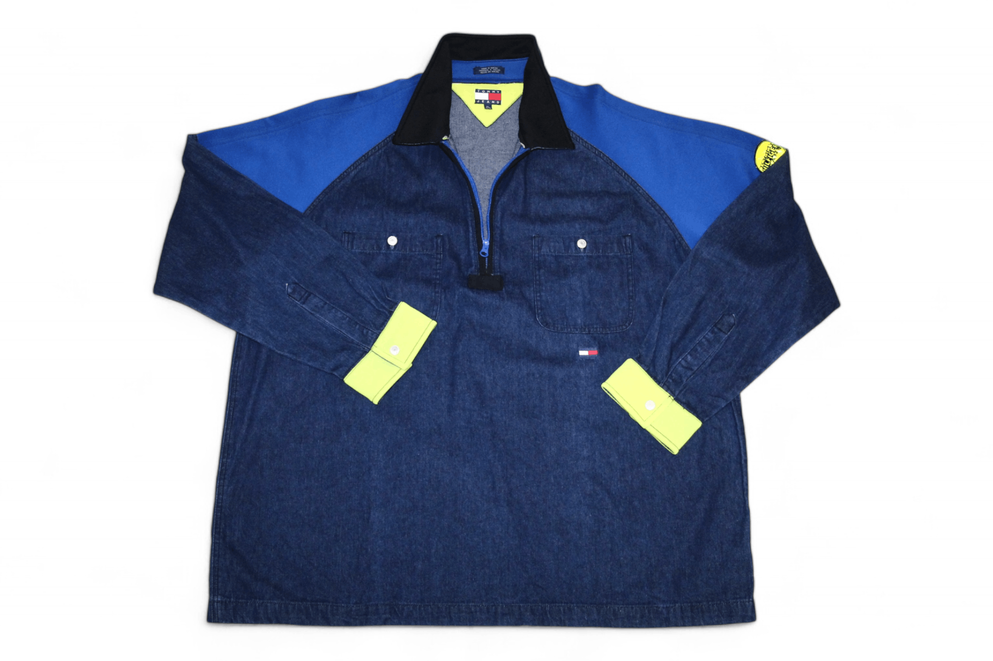 Tommy Hilfiger 90's RARE💥Tommy Jeans Indigo Denim Softshell Trim Pullover Size US XL / EU 56 / 4 - 1 Thumbnail