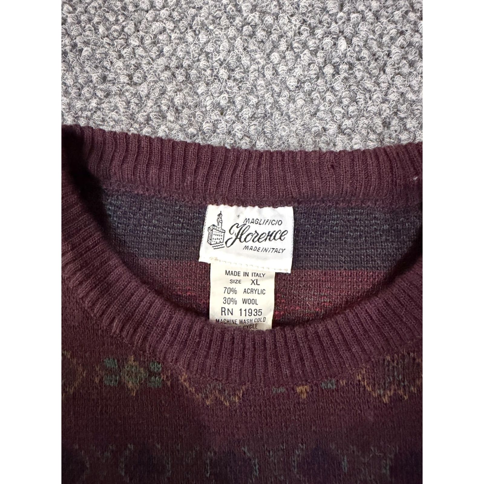 Vintage Maglificio Florence Sweater Mens XL Red Crewneck Fair Isle Knit Made Italy Size US XL / EU 56 / 4 - 3 Thumbnail