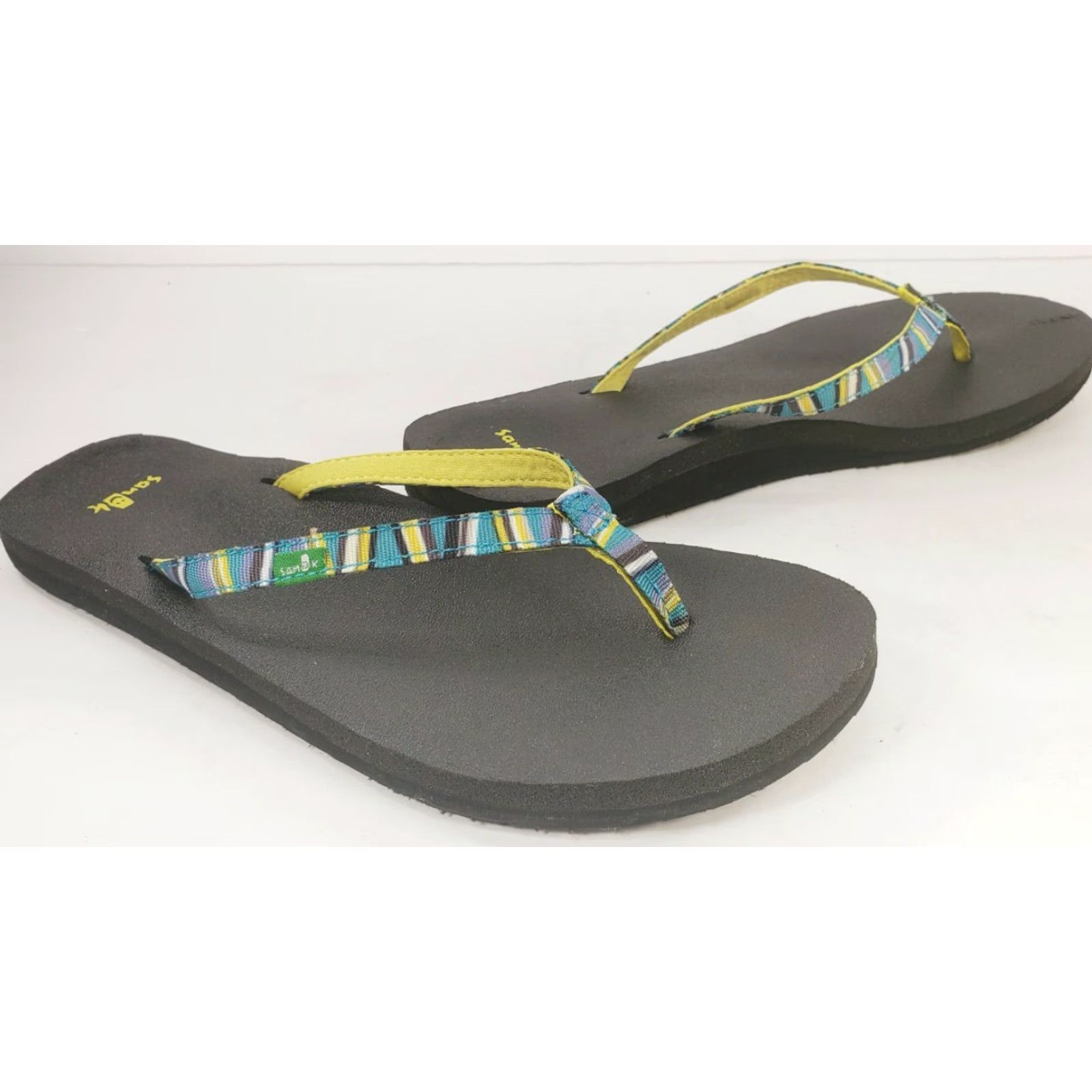 Sanuk Sanuk Women’s Flip Flops Teal Multicolor Yoga Mat Sandals Size 7 M Casual Slides Flat Cushioned Geometric Pattern Womens Size US 7 / IT 37 - 5 Thumbnail