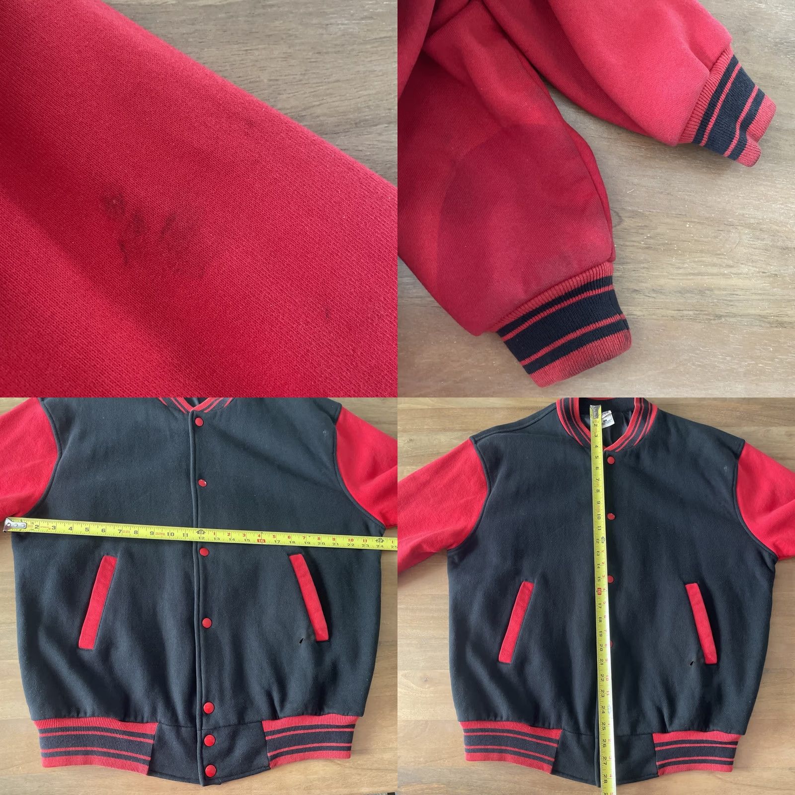 Fruit Of The Loom VINTAGE Fruit of the Loom Varsity Jacket Jacket L Black Red Cotton Retro Mens 90s College Sports Vietnam? Size US L / EU 52-54 / 3 - 9 Thumbnail