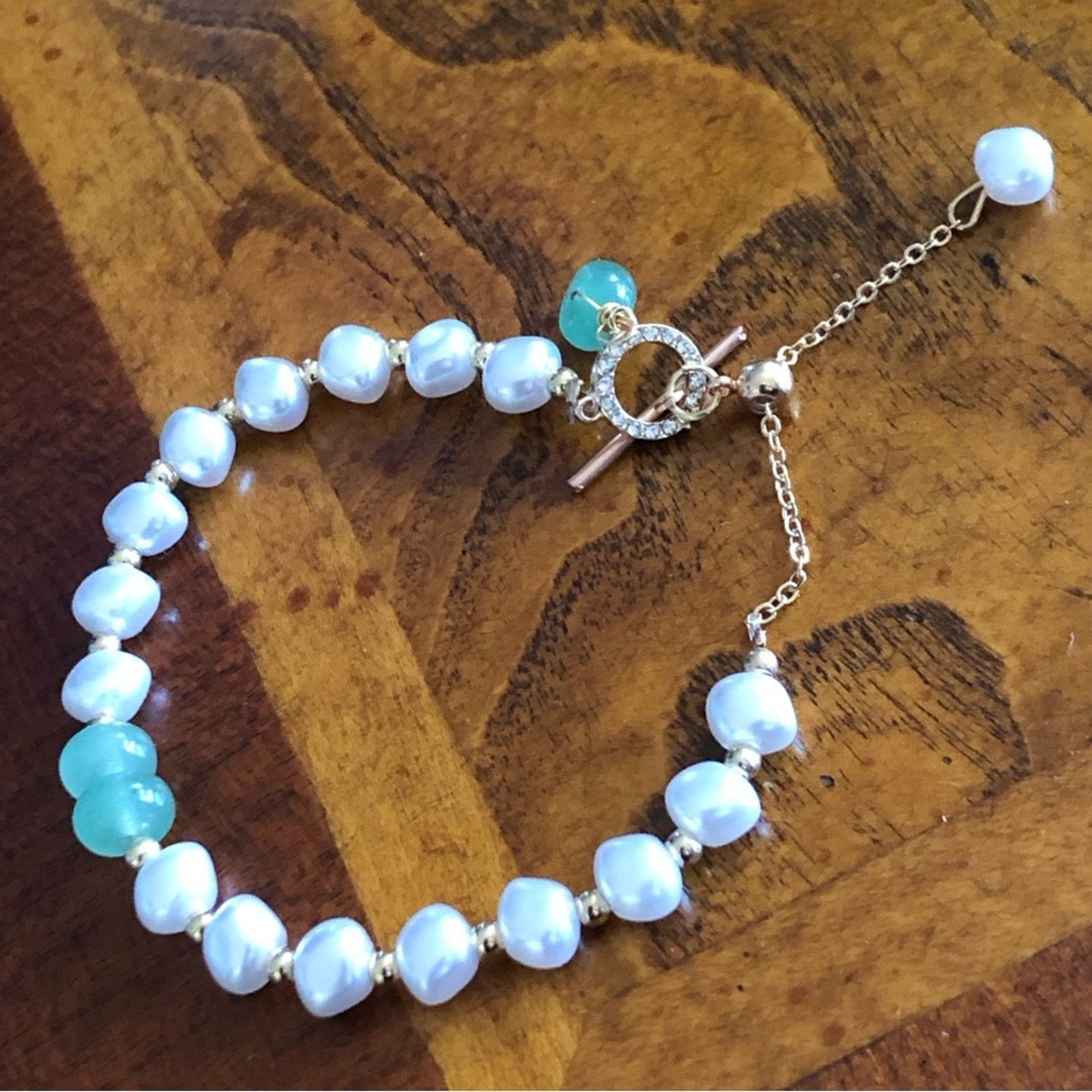 Jewelry Genuine aventurine faux baroque Pearl toggle clasp bracelet Size ONE SIZE - 7 Thumbnail