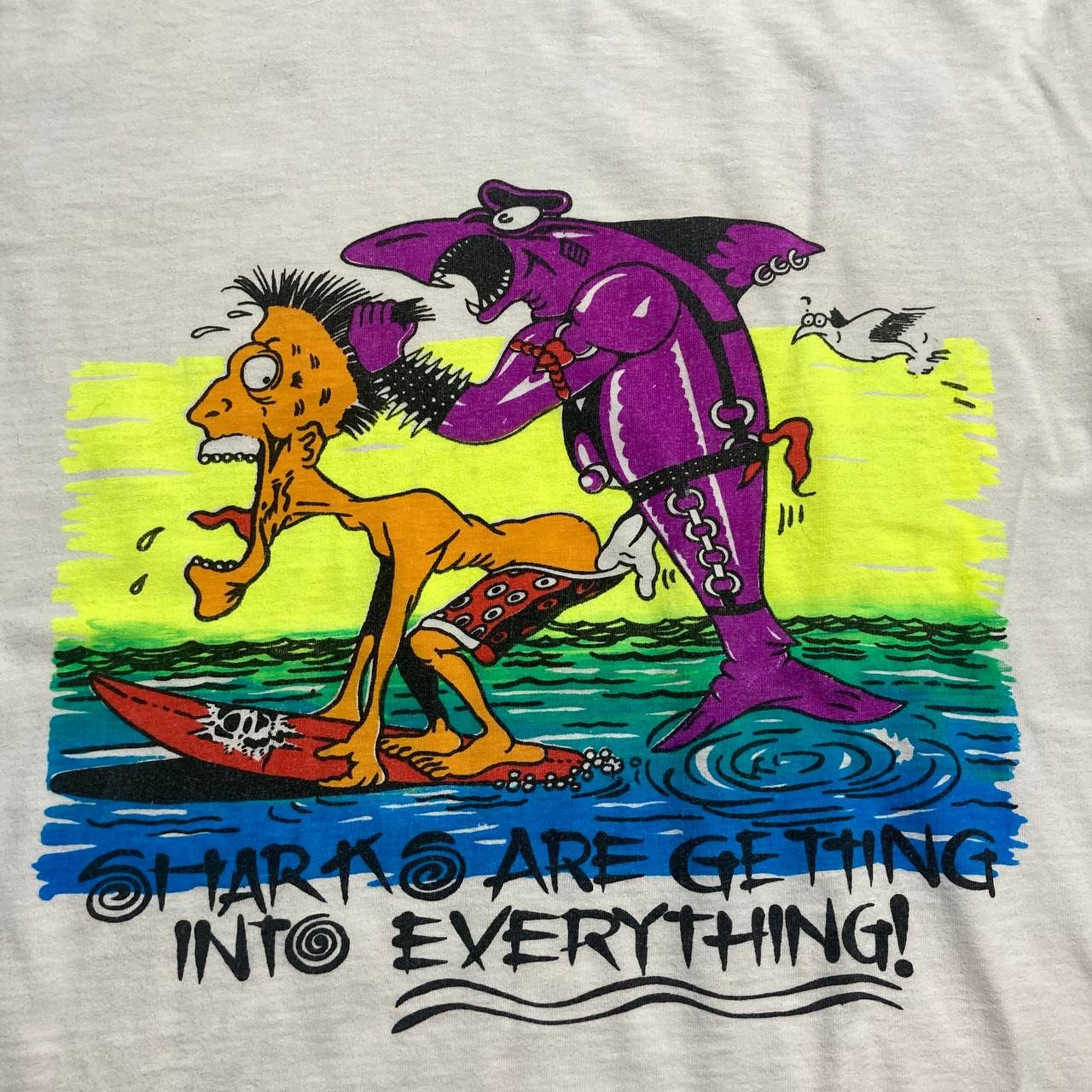 Arts & Science Vintage Surfboarding Shark Sex Humour Art Boxy Tee Size US M / EU 48-50 / 2 - 2 Thumbnail