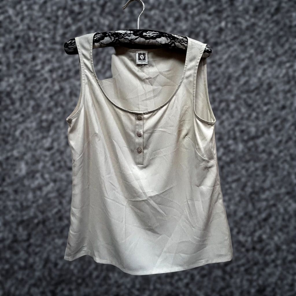 Anne Klein Anne Klein Women's Scoop Neck Henley Button Chiffon Sleeveless Top Ivory Medium Size M / US 6-8 / IT 42-44 - 1 Thumbnail
