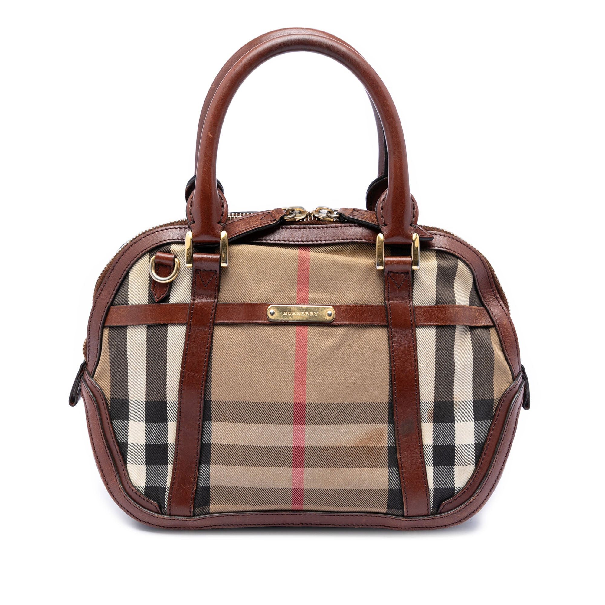 Burberry Small Leather Trimmed House Check Canvas Bridle Orchard Satchel Size ONE SIZE - 1 Thumbnail