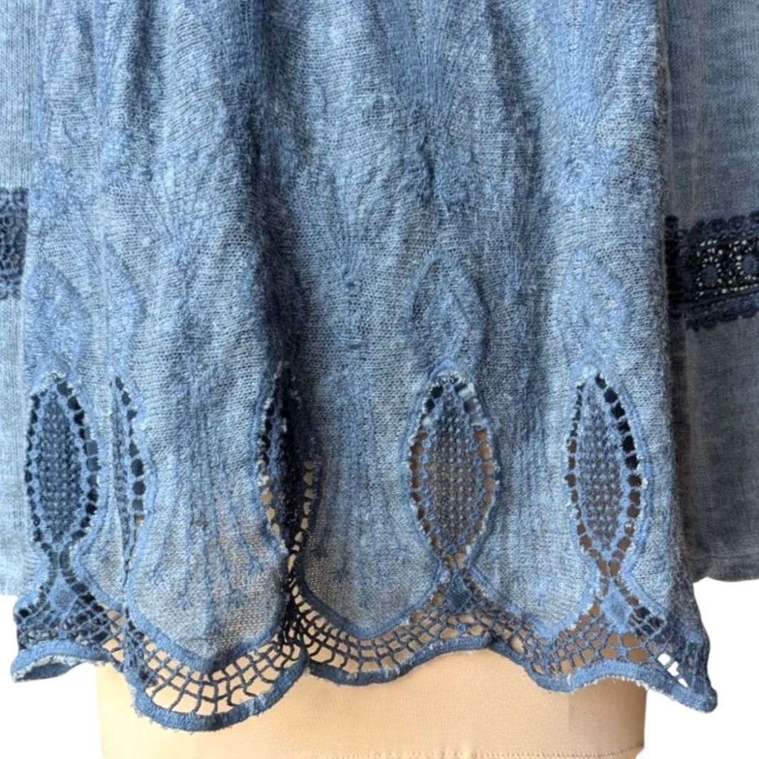 Vintage Tempo Paris Mohair Blend Blue Sweater Women Size S Crochet Lace Sequined Blouse Luxury Vintage Quiet Luxury Size S / US 4 / IT 40 - 2 Thumbnail