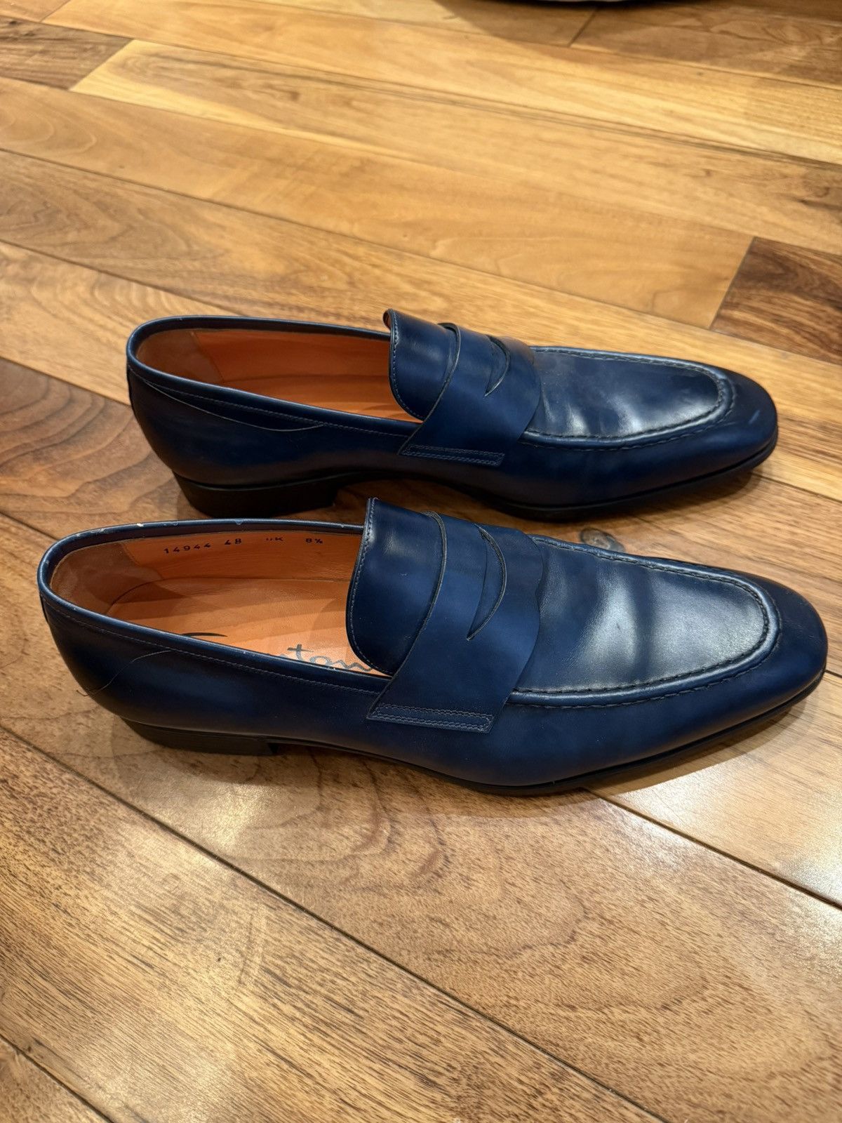 Santoni Santoni Men's Blue Leather Carlo Penny Loafer Size US 9.5 / EU 42-43 - 6 Thumbnail