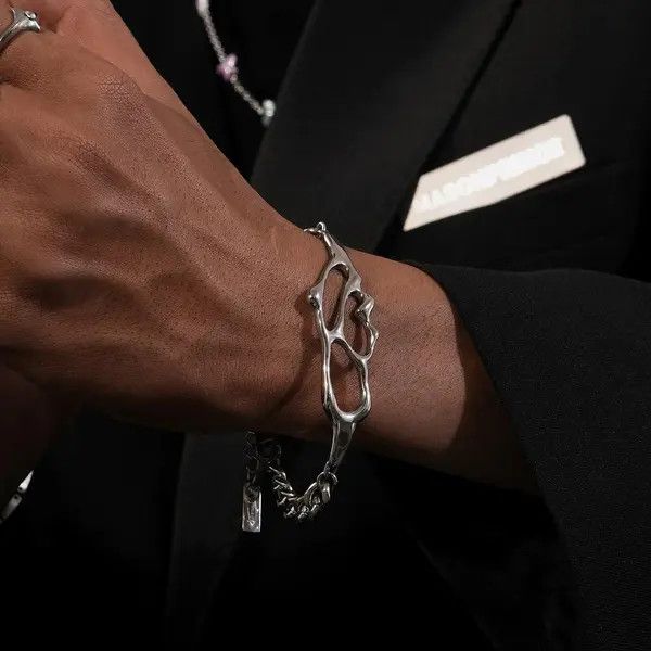 Jewelry Silver Abstract Link Chain Bracelet, Modern Men's Jewelry Size ONE SIZE - 7 Thumbnail