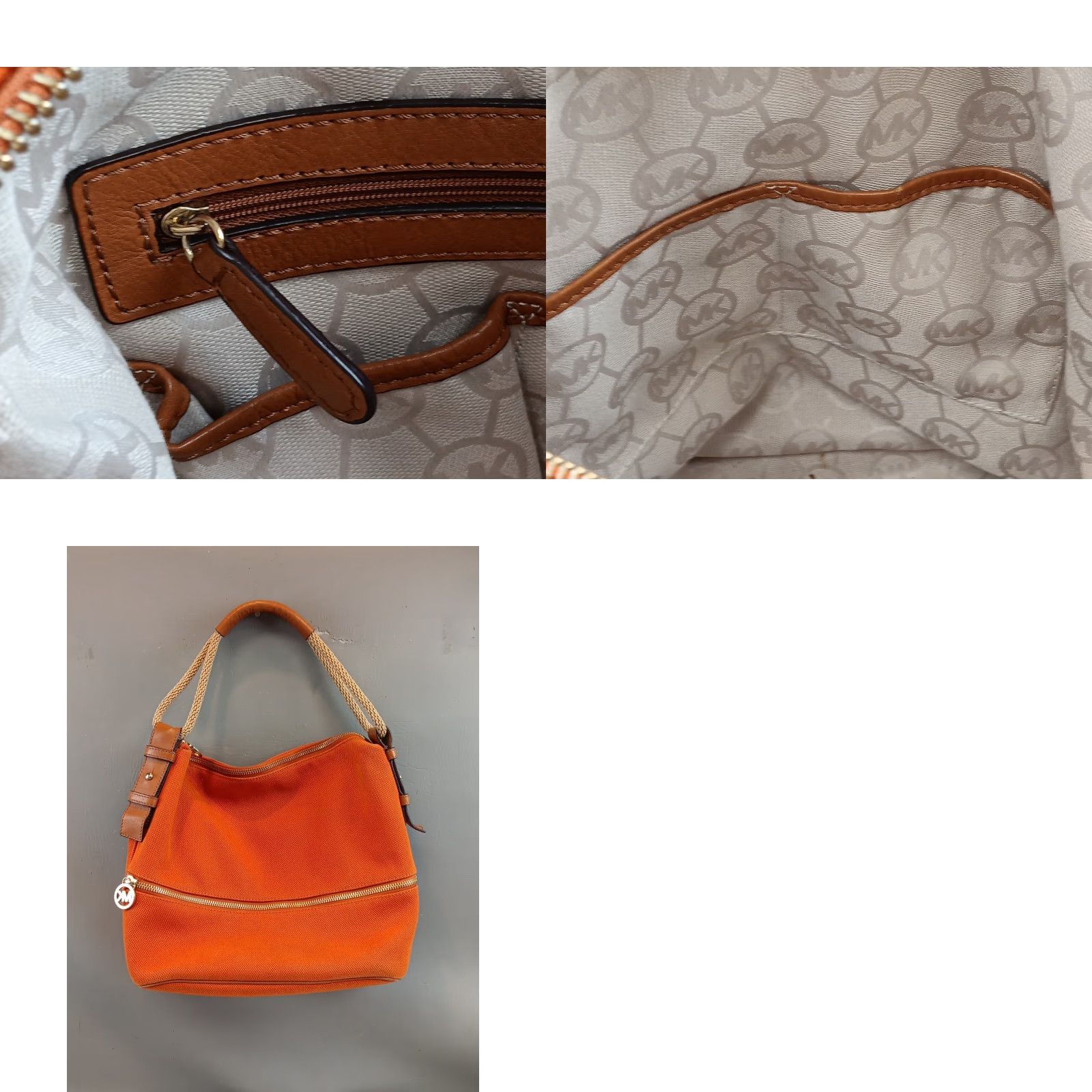 Michael Kors Michael Kors Tote Bag Orange Canvas/Leather Trim Dual Rope Handles Logo Beachy Size ONE SIZE - 10 Thumbnail