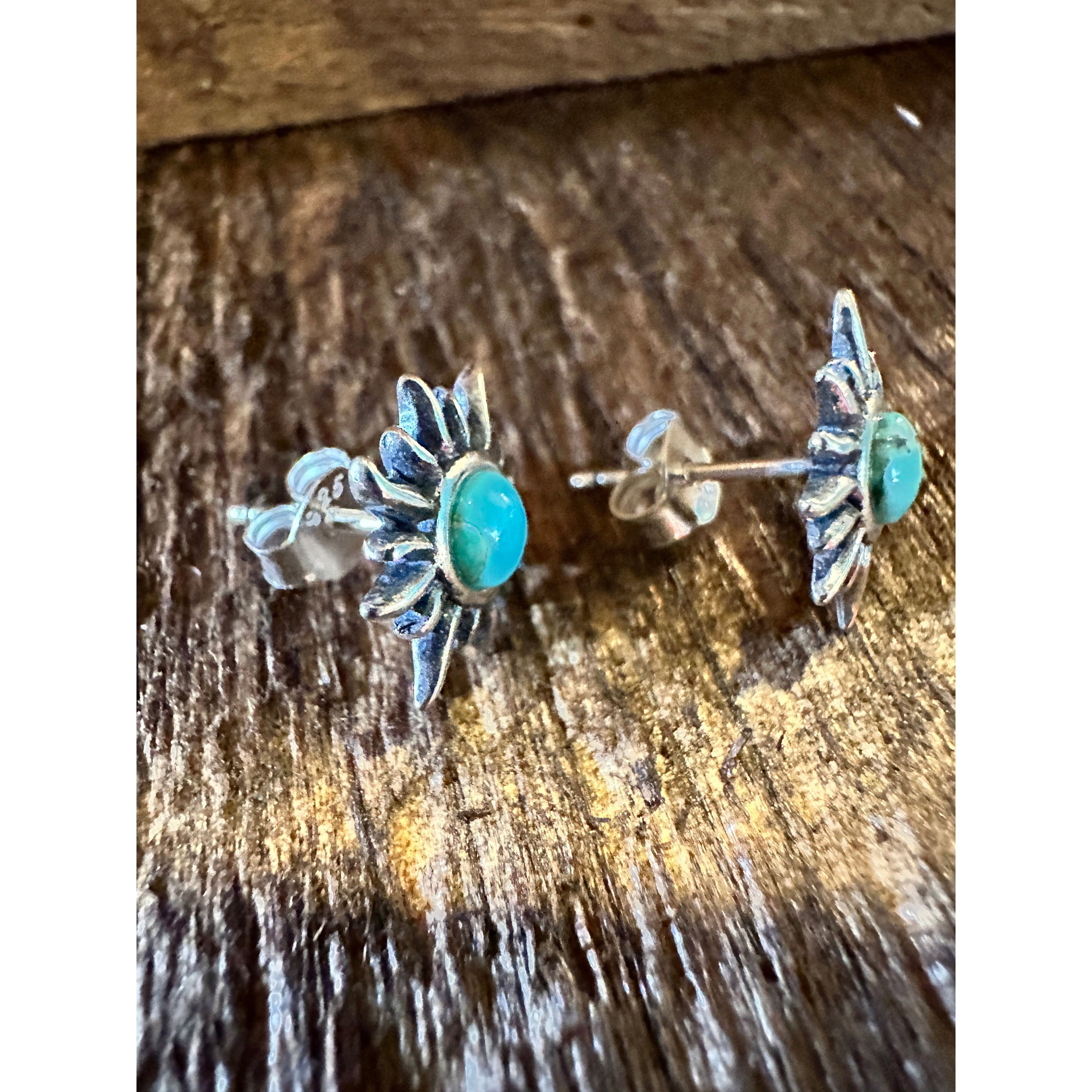 Other Navajo Sunburst Turquoise Earrings in Sterling Silver - Eleg Size ONE SIZE - 6 Thumbnail