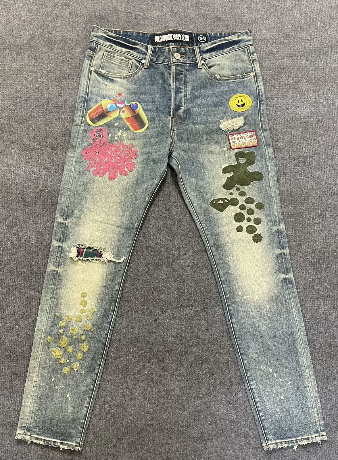 Billionaire Boys Club BBC Distressed Embroidered Slim-Fit Stretch Jeans Size US 34 / EU 50 - 1 Thumbnail