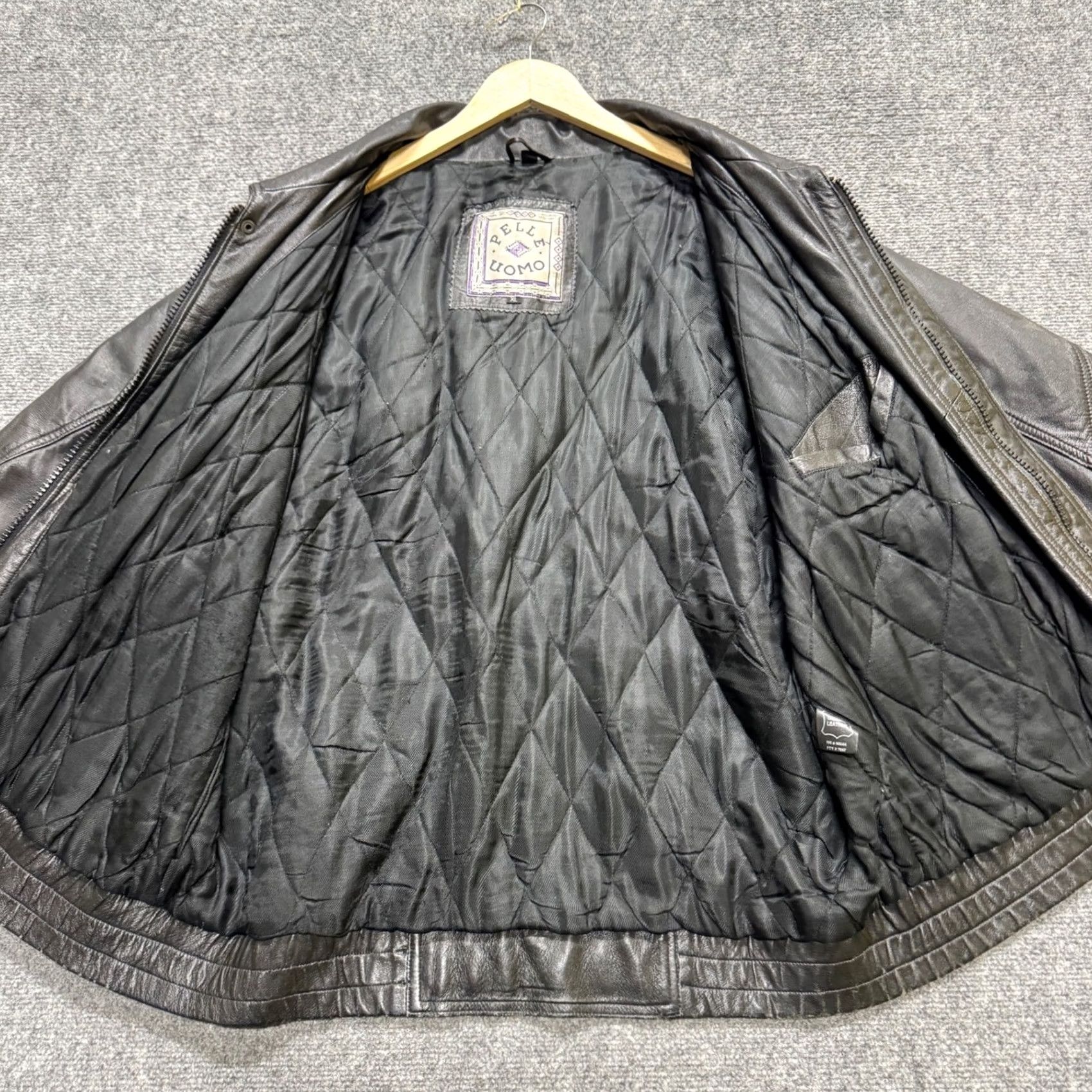 Pelle Pelle VTG Pelle Uomo Leather Jacket Mens XL Quilted Lined Full Zip Biker Grunge Jacket Black Leather Bomber Mens XL Size US XL / EU 56 / 4 - 3 Thumbnail