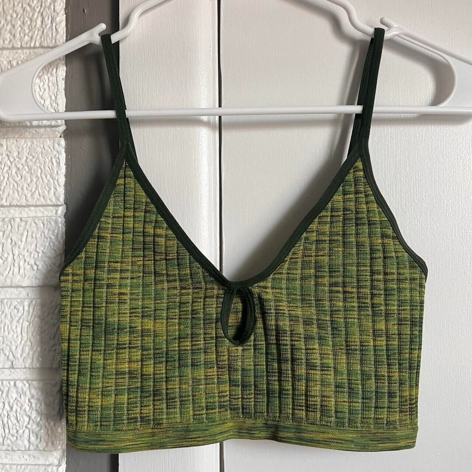 Other Colsie Green Yellow Ribbed Keyhole Spaghetti Strap Bralette Size M / US 6-8 / IT 42-44 - 1 Thumbnail