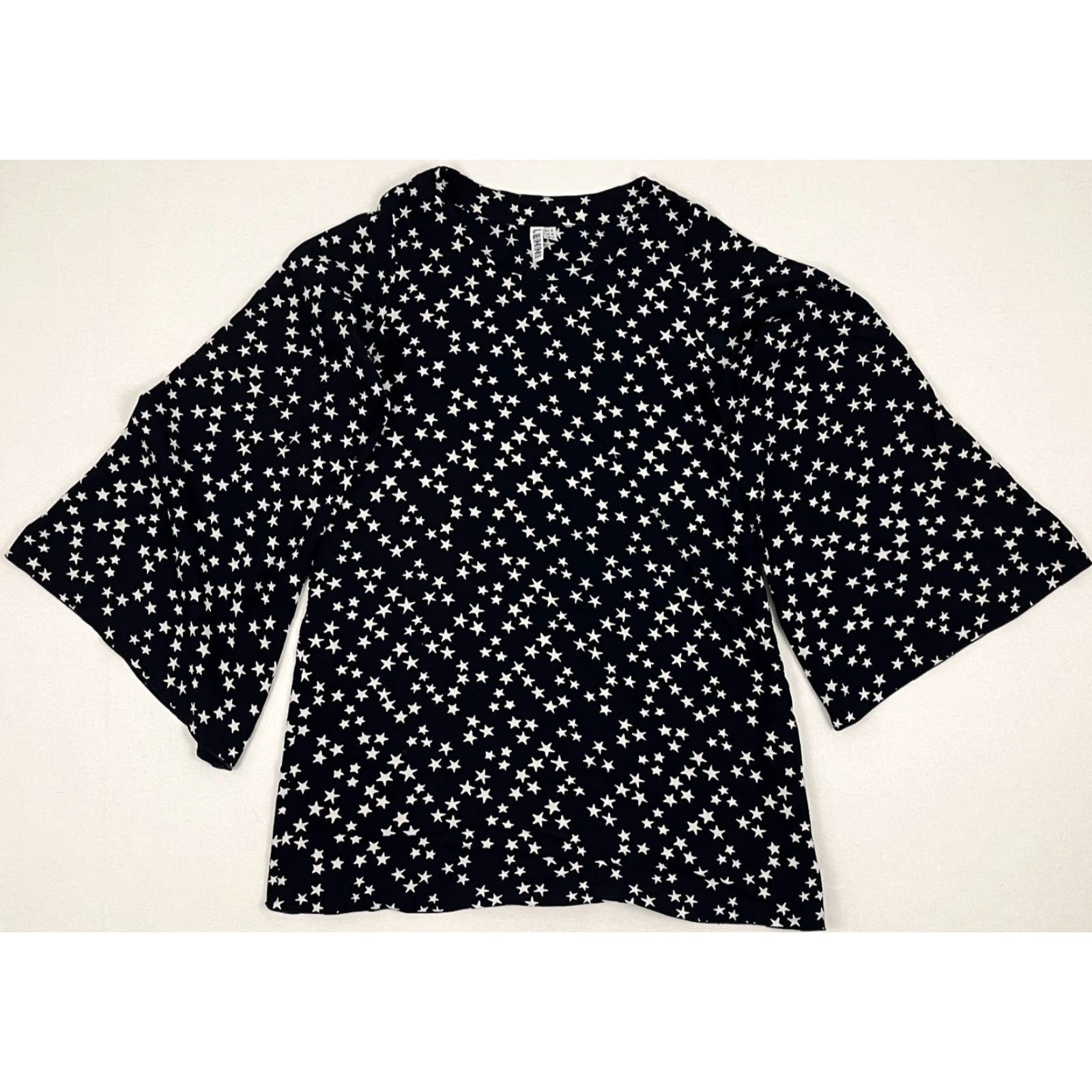 Vintage Lenni Blouse Women UK 8 / US 4 Black White Star Print Abstract Flared Tunic Womens Size S / US 4 / IT 40 - 2 Thumbnail