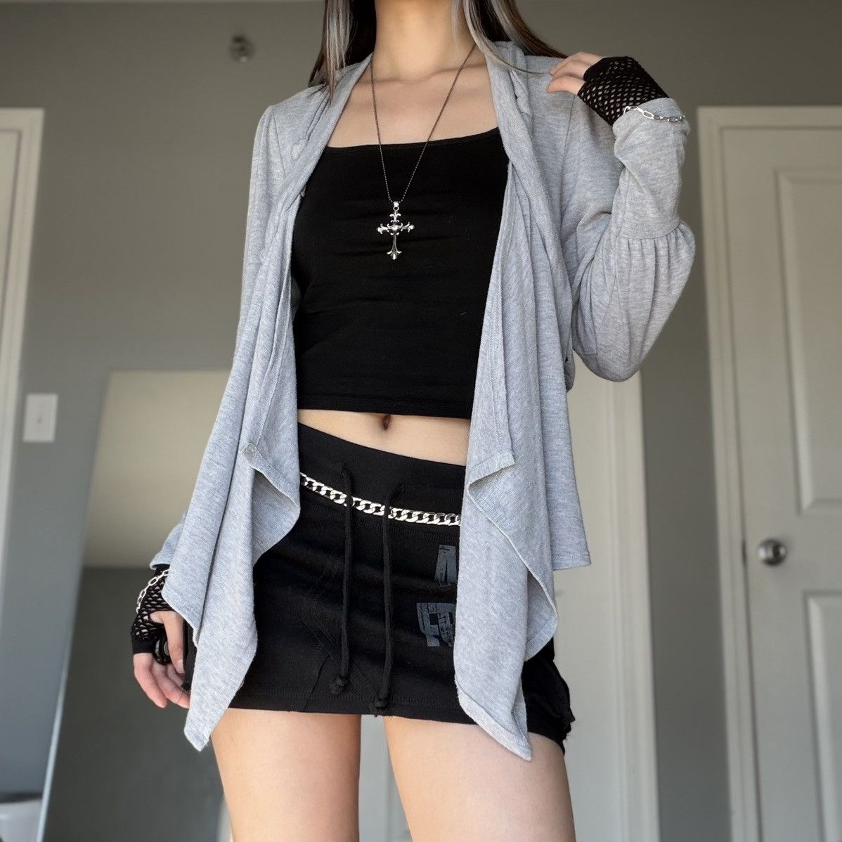 Other Gray Draped Open Front Cardigan Sweater w/ Fabric Twists Size M / US 6-8 / IT 42-44 - 12 Thumbnail