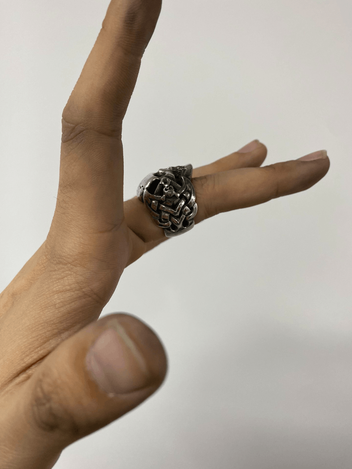 Number (N)ine Number Nine woven 950 silver skull ring Size ONE SIZE - 9 Thumbnail