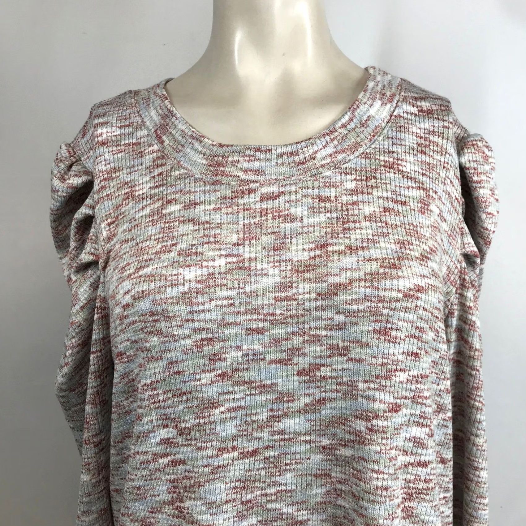 Vintage Studio B by Bobeau Women's Puff Sleeve Marled Knit Sweater XL Pullover Red Crew Neck Casual Shirt/Top Size XL / US 12-14 / IT 48-50 - 2 Thumbnail