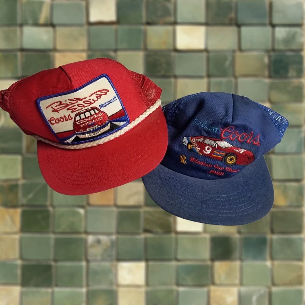 NASCAR VINTAGE Bill Elliot Snapback Trucker Hat Caps 80s USA RARE WINSTON COORS NASCAR Hat Mens Size ONE SIZE - 1 Thumbnail