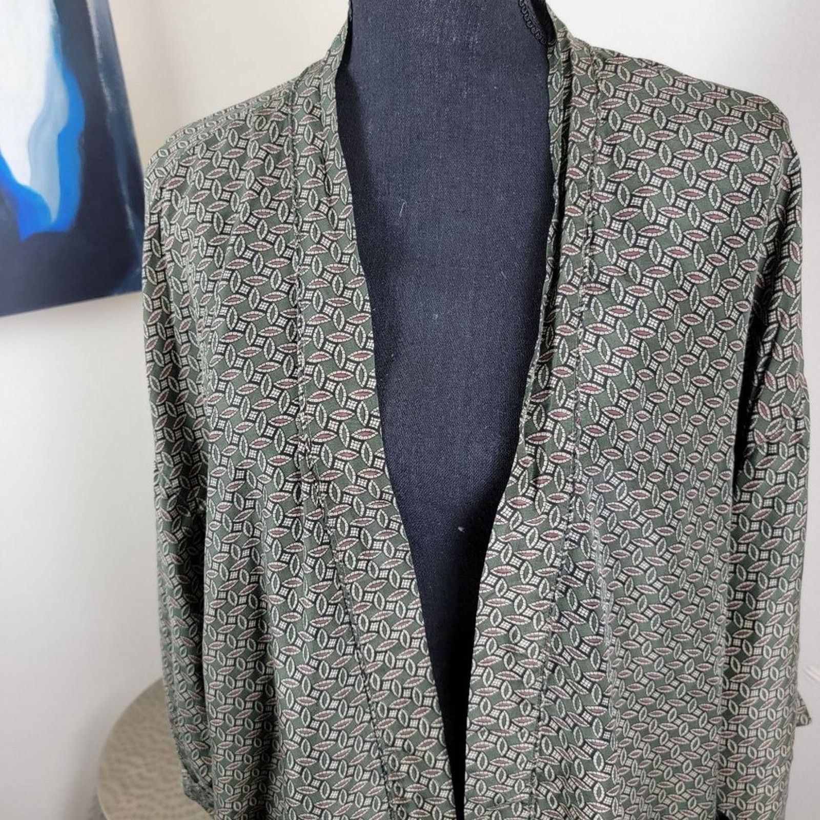 Vintage Vintage BBB Studio Womens Silk Satin Kimono Robe Geometric Size ONE SIZE - 4 Thumbnail