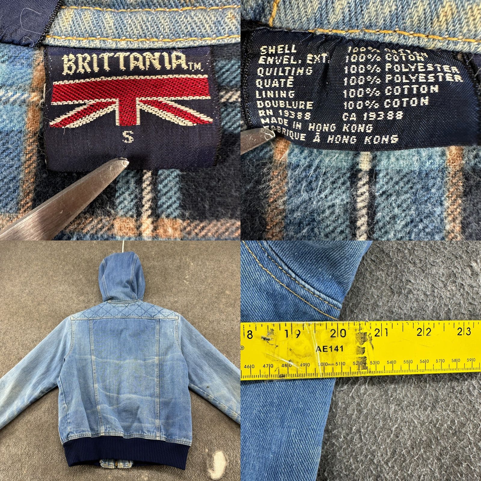 Denime VINTAGE Brittania Jacket Womens S Blue Hoodie Denim Jean Flannel Lined 70s Size S / US 4 / IT 40 - 9 Thumbnail