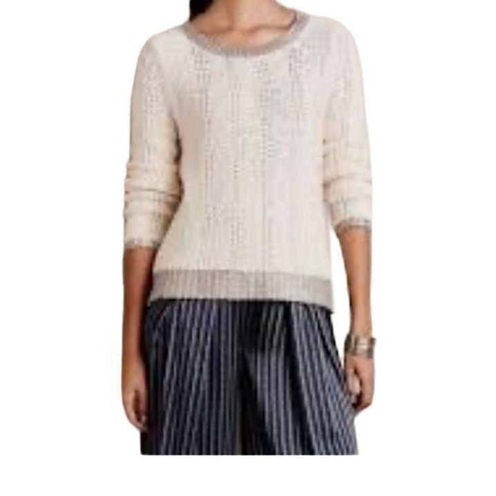 Anthropologie Moth Cream Silver Knit wool blend Sweater size S Size S / US 4 / IT 40 - 3 Thumbnail