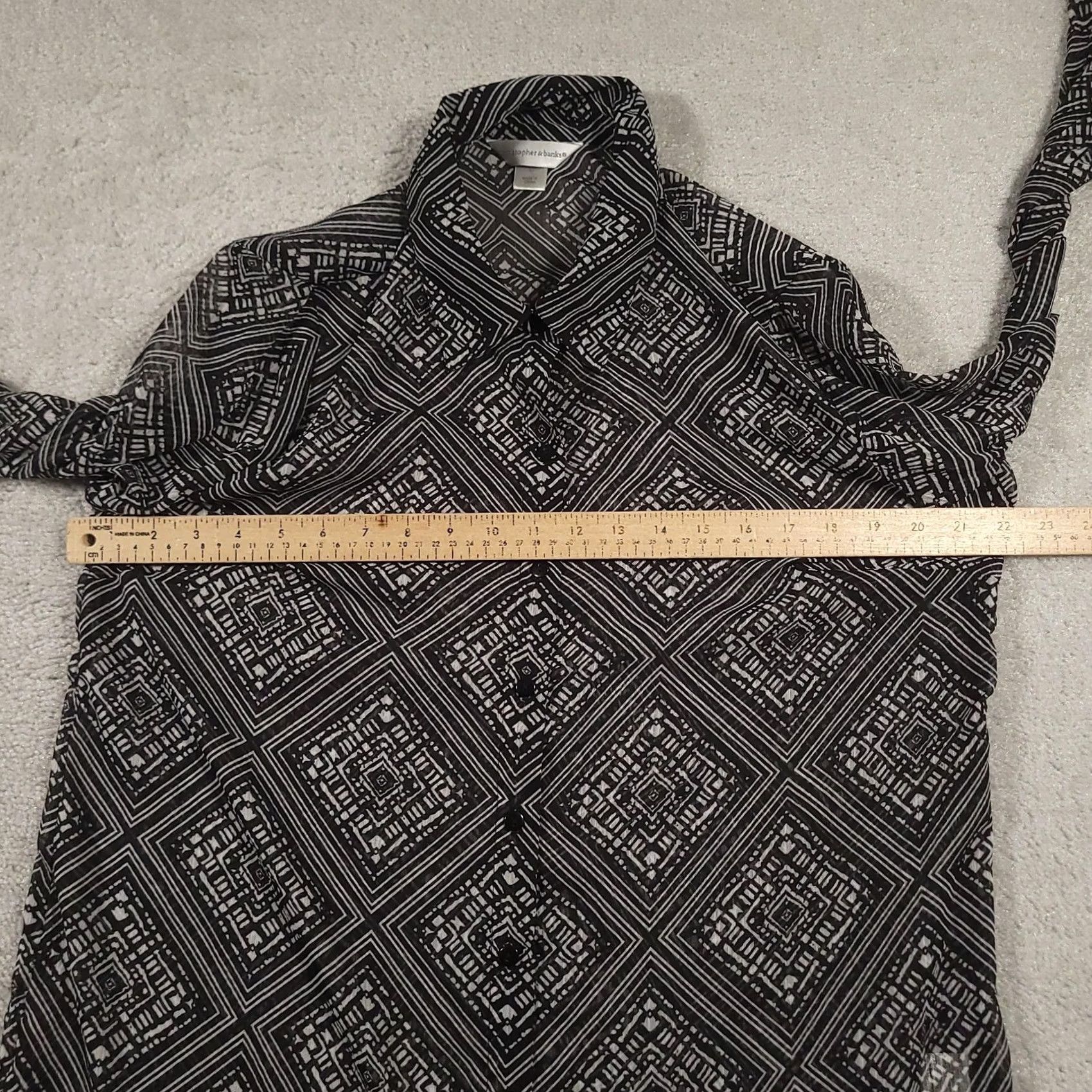Vintage Christopher & Banks Blouse Womens Large Black White Geometric Print Button Front Size L / US 10 / IT 46 - 5 Thumbnail