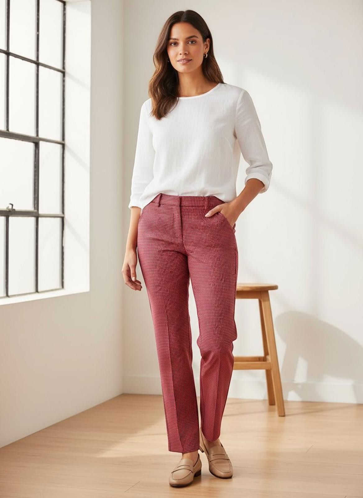Designer Talbots Women's Chatham Ankle Red Patterned Dress Pants Size 36" / US 14 / IT 50 - 1 Thumbnail