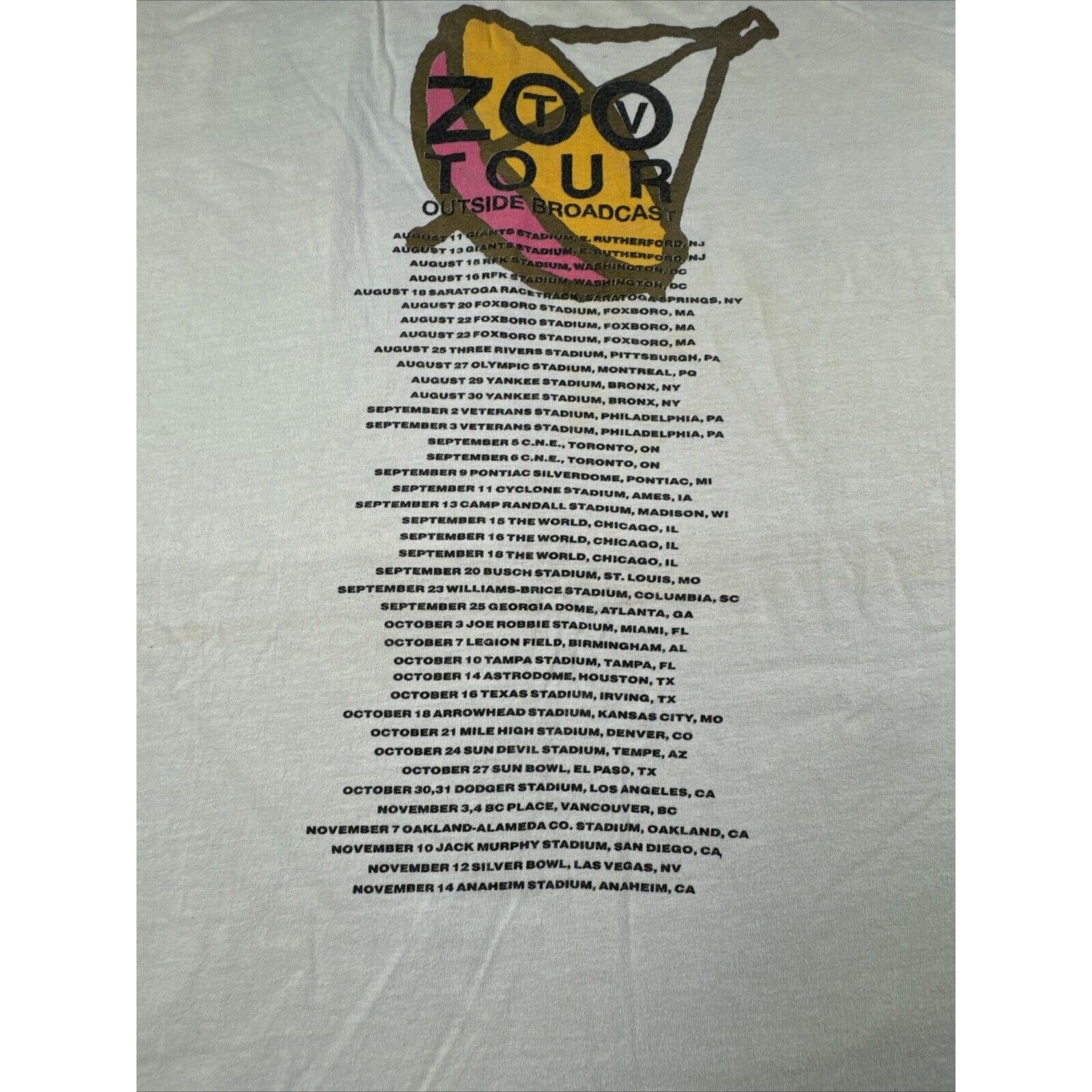 Hanes Vintage U2 Zoo Tv Outside Broadcast T-Shirt XL White Band Size US XL / EU 56 / 4 - 11 Thumbnail
