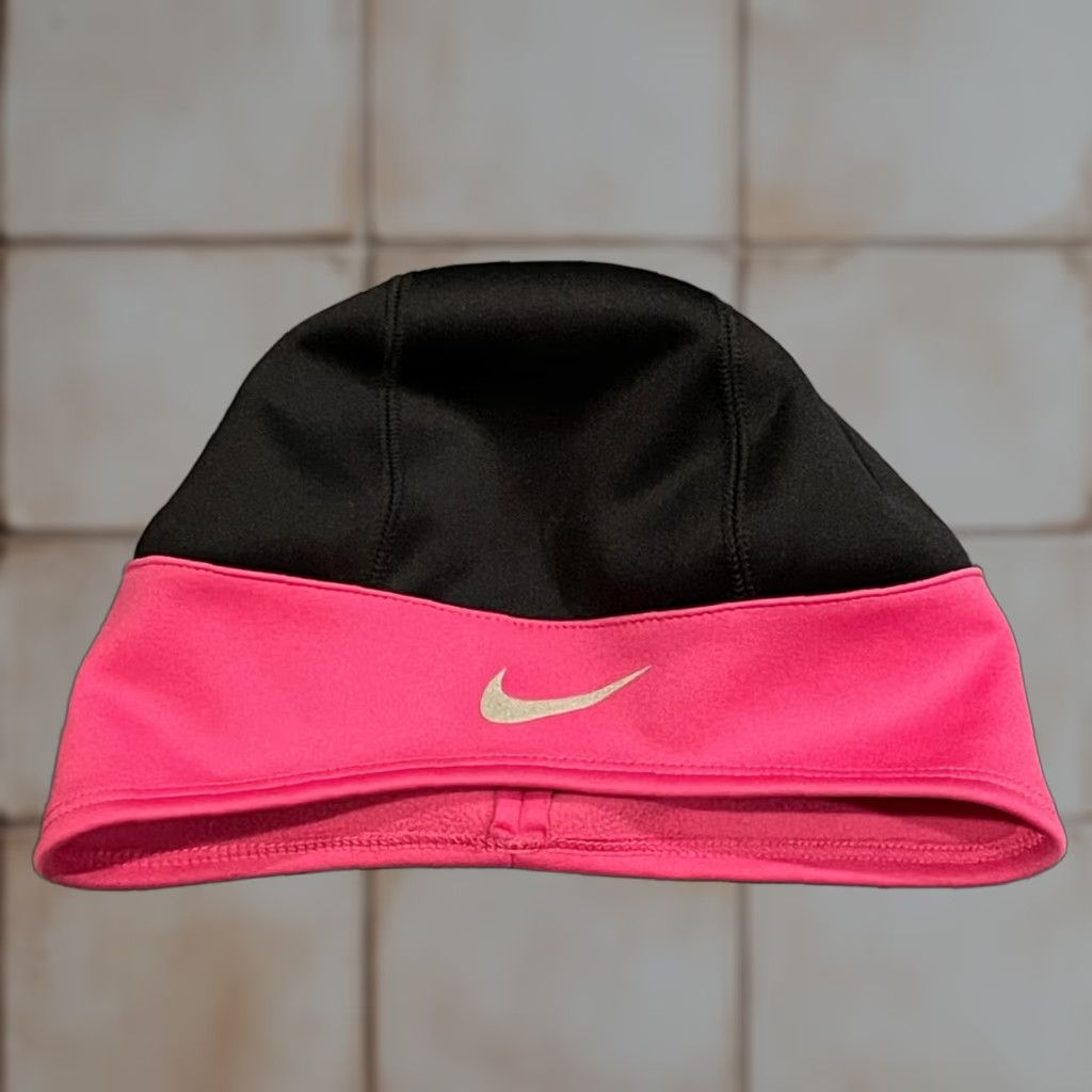 Nike Nike Thermal Fleece Lined Skull Cap Beanie Women Black Pink Ponytail Hole Running Training Winter Reflective Swoosh Logo One Size Adult Womens Size ONE SIZE - 1 Thumbnail
