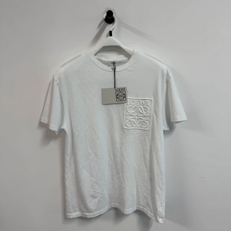 LOEWE Solid color embossed logo round neck short sleeve T-