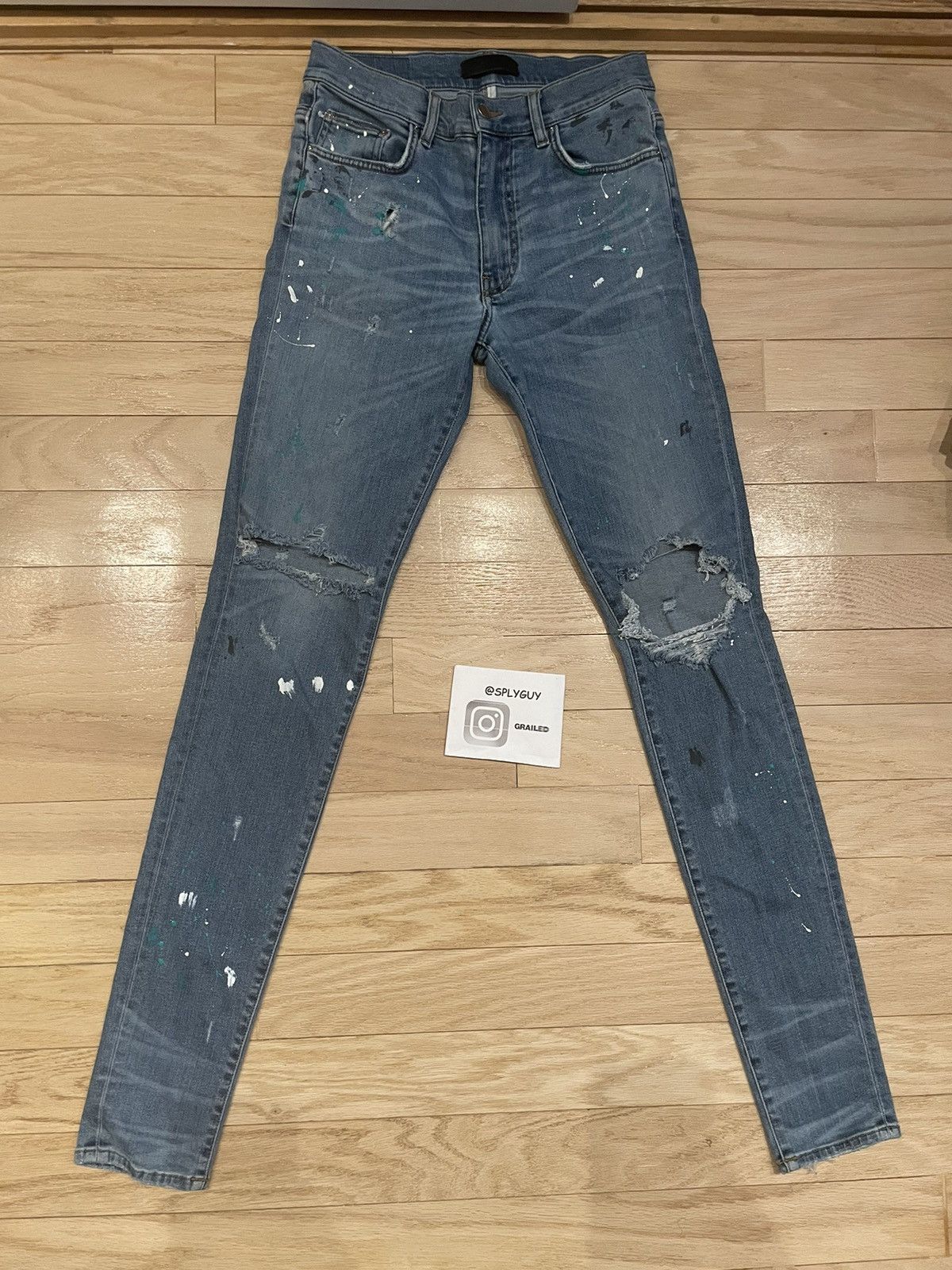 image of Amiri Paint Splatter Blue Jeans Size 31, Men's