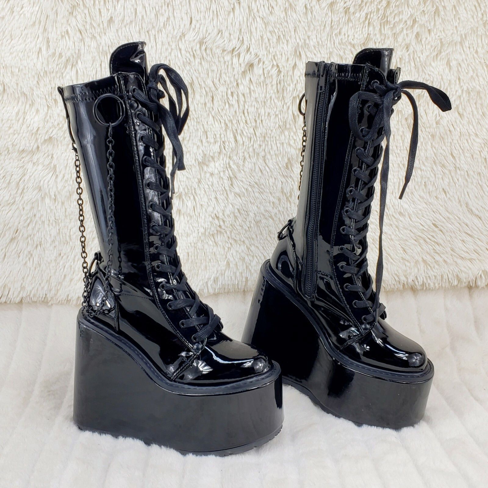 Demonia Cult DEMONIA Swing 150 Black Stretch Goth Knee Boot 5.5" Platform Size US 11 / IT 41 - 2 Thumbnail