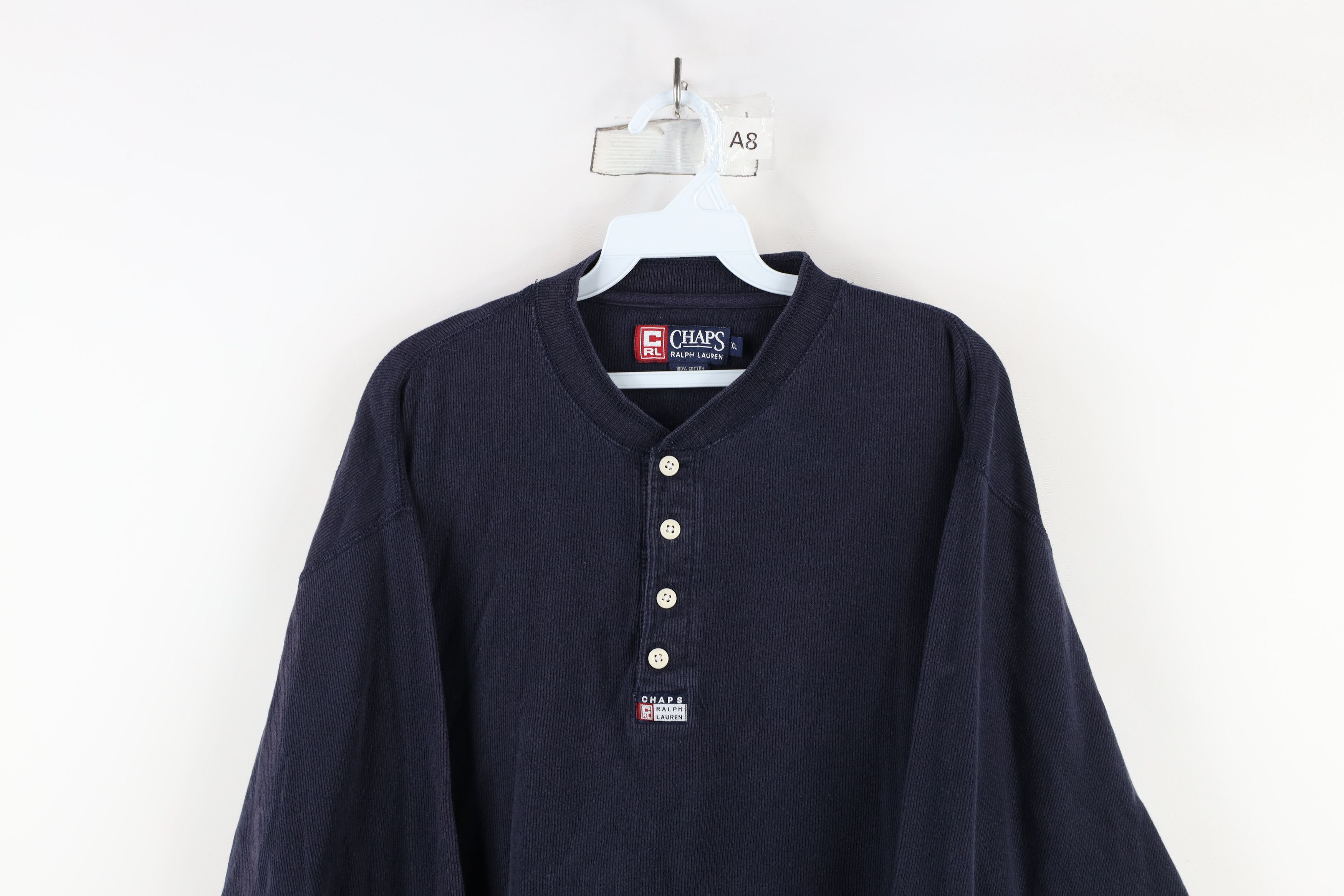 Ralph Lauren × Vintage Vintage 90s Chaps Ralph Lauren Knit Henley T-Shirt Blue Size US XL / EU 56 / 4 - 2 Thumbnail