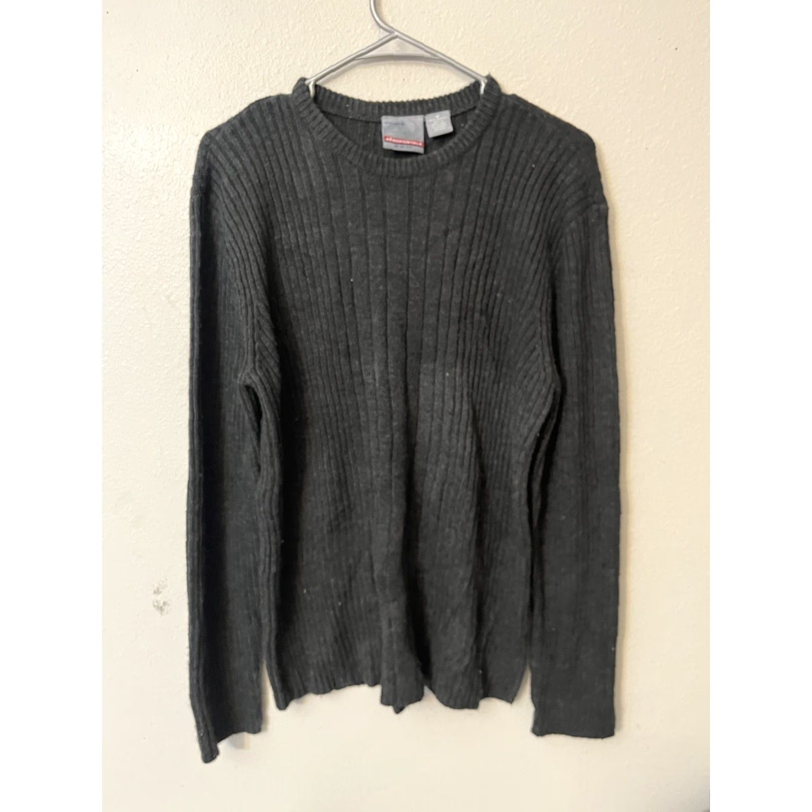 Vintage Aéropostale Slim Fit Sweater Mens M Gray Dark Solid Pullover Acrylic Knit Style Crew Neck Logo Casual Size US M / EU 48-50 / 2 - 2 Thumbnail