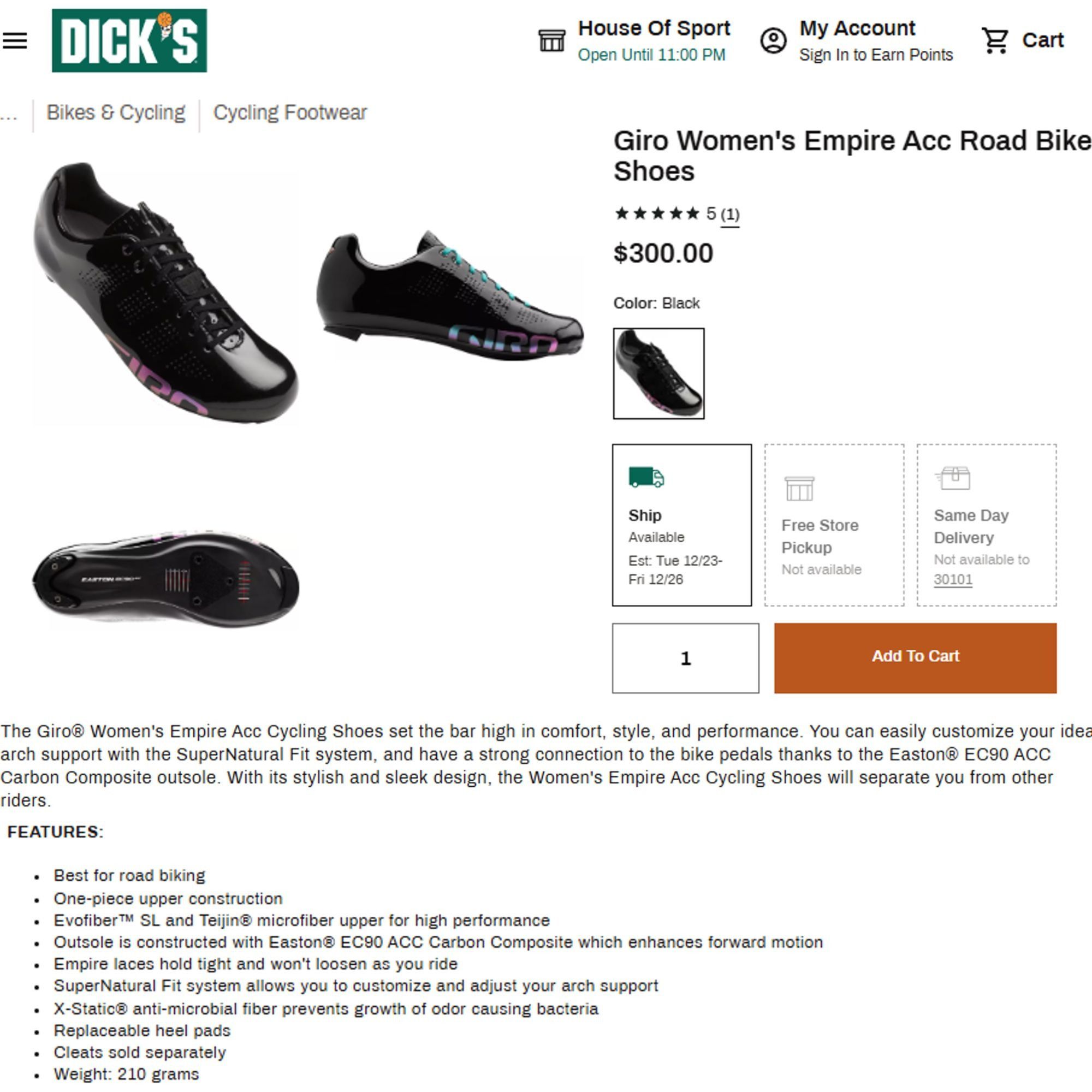 Giro NEW Giro Empire Acc Cycling Shoes Womens 6 Black Road Bike Size US 6 / IT 36 - 9 Thumbnail