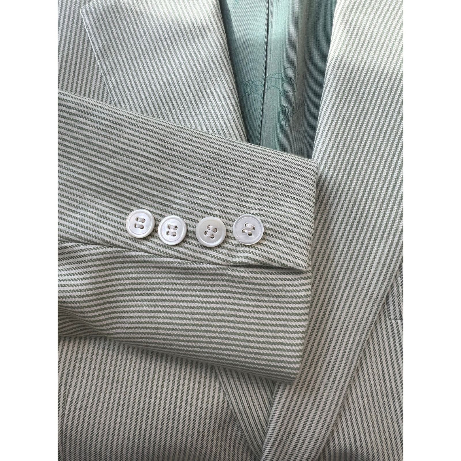 Brioni Brioni Cashmere & Silk Green White Pinstripe Suit Jacket 46R Size 46R - 15 Thumbnail
