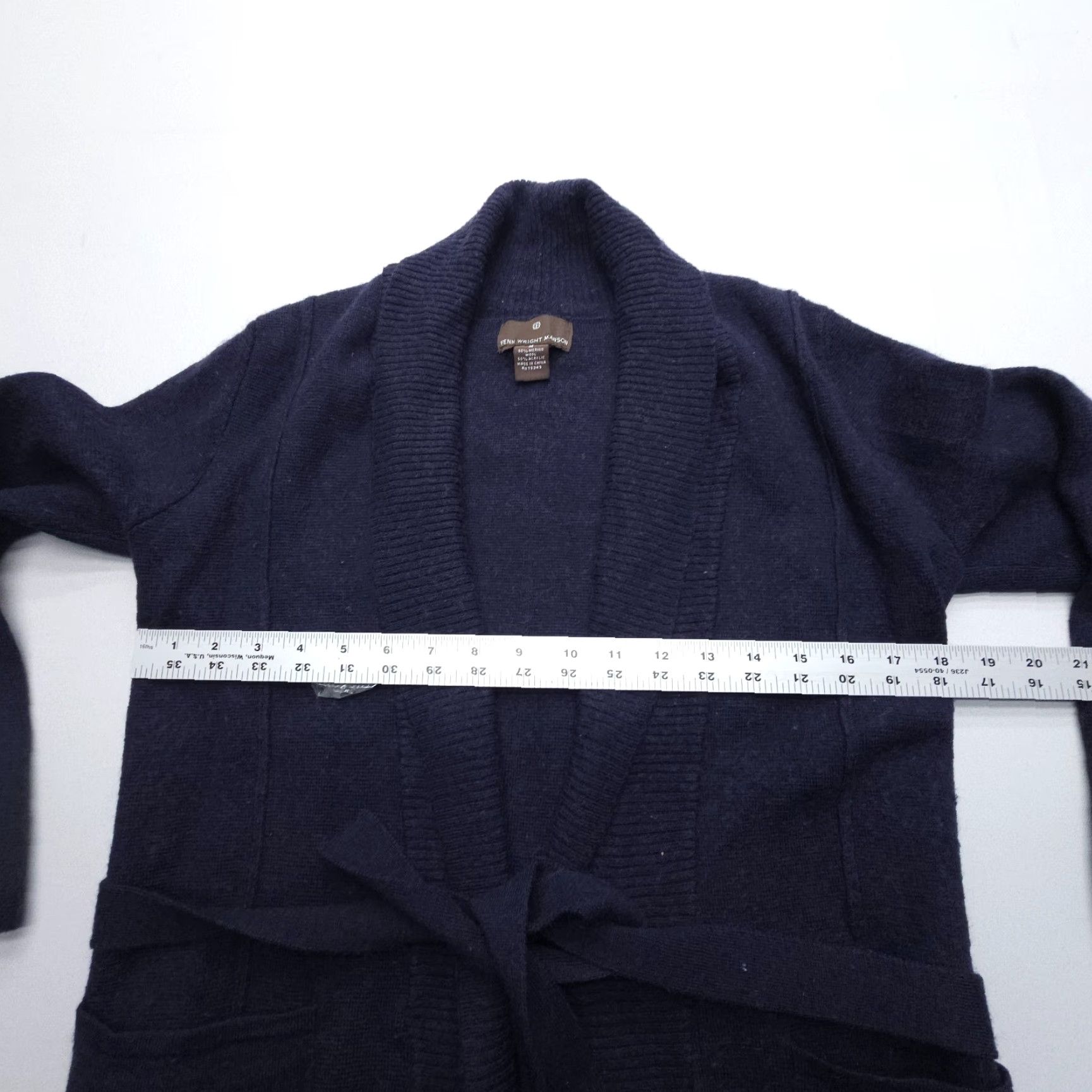 Vintage VINTAGE Halogen Fenn Wright Manson Tie Waist Open Cardigan Womens Medium Blue Merino Wool Blend Size ONE SIZE - 6 Thumbnail