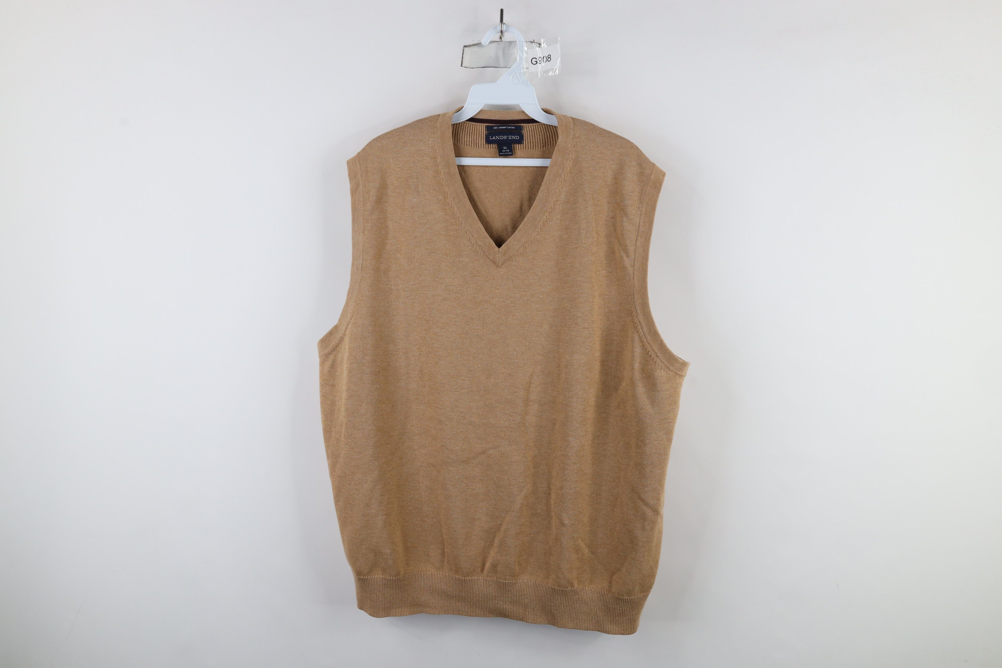 Lands' End × Vintage Vintage 90s Lands End Cotton Knit V-Neck Sweater Vest Beige Size US XL / EU 56 / 4 - 1 Thumbnail