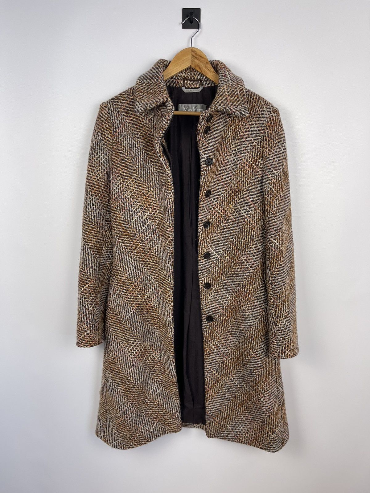 Max Mara Women's Vintage Tweed Wool Coat Jacket Size USA10