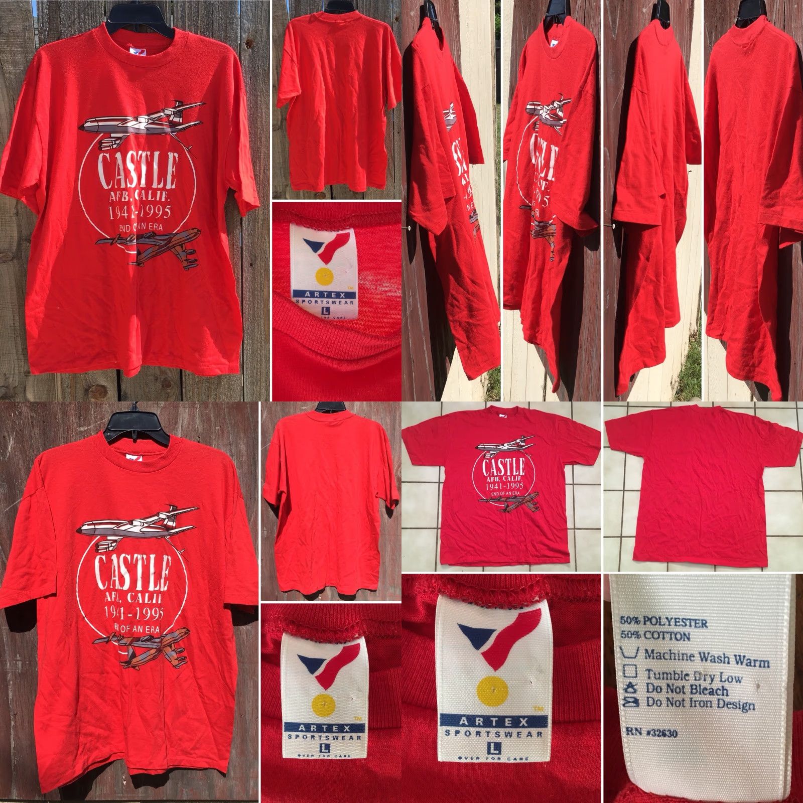 Vintage Vintage Air Force Base Tee L Mens 1990s Red Polycotton Graphic T-Shirt Castle AFB Calif 1941-1995 End Of An Era Size US L / EU 52-54 / 3 - 8 Thumbnail