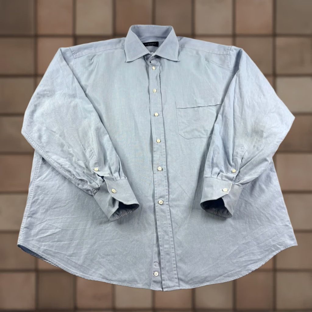 Canali Canali Shirt Mens 44 17.5 Blue Button Up Long Sleeve Formal Casual Italy Made Size 48R - 1 Thumbnail