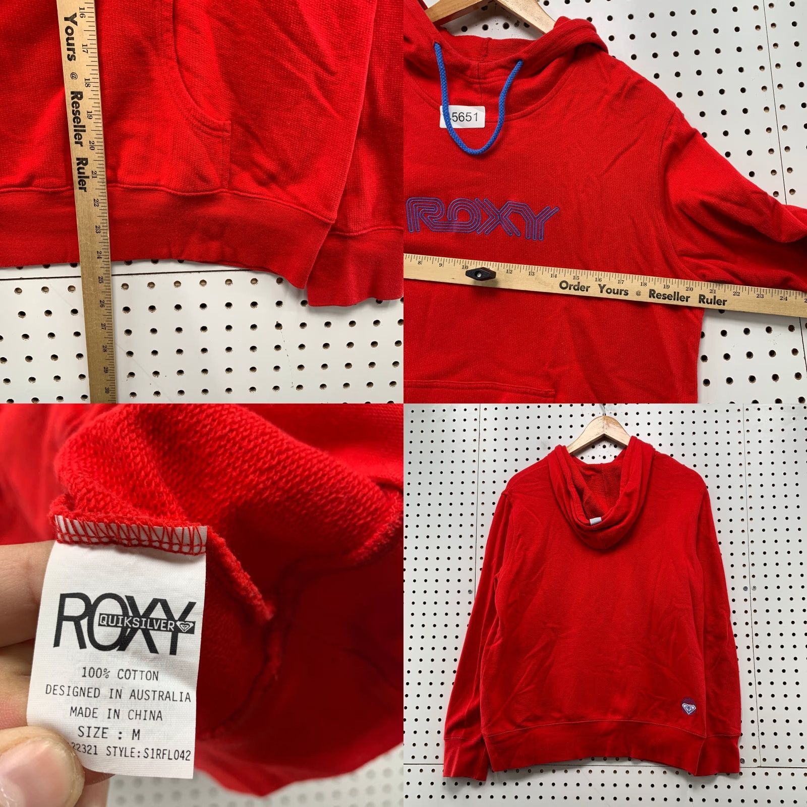 Vintage ROXY Hoodie Women Medium Red Surf Hooded Fleece Pullover Sweatshirt Size M / US 6-8 / IT 42-44 - 8 Thumbnail