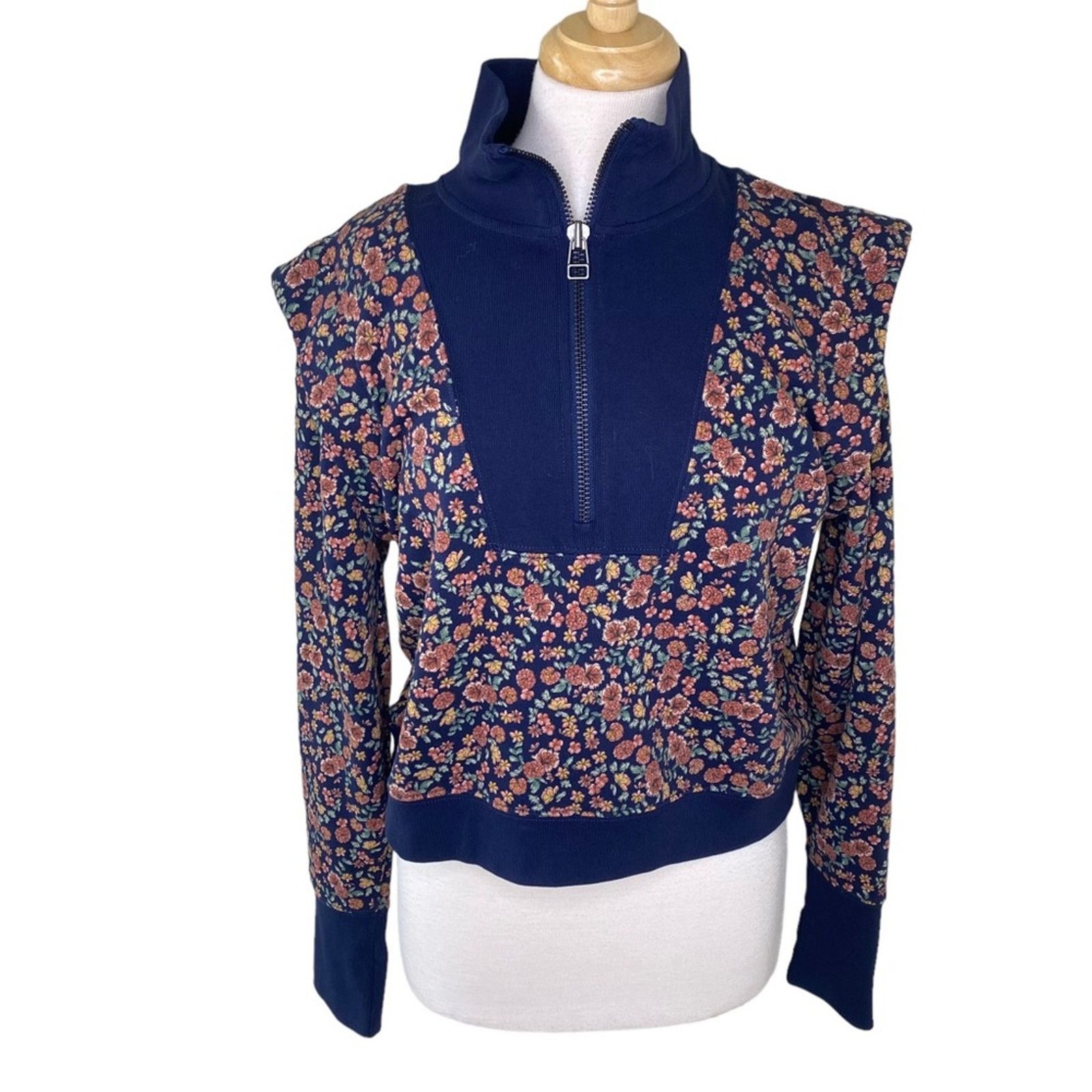 Veronica Beard Dylan Floral Half ZipSweatshirt Navy Multi