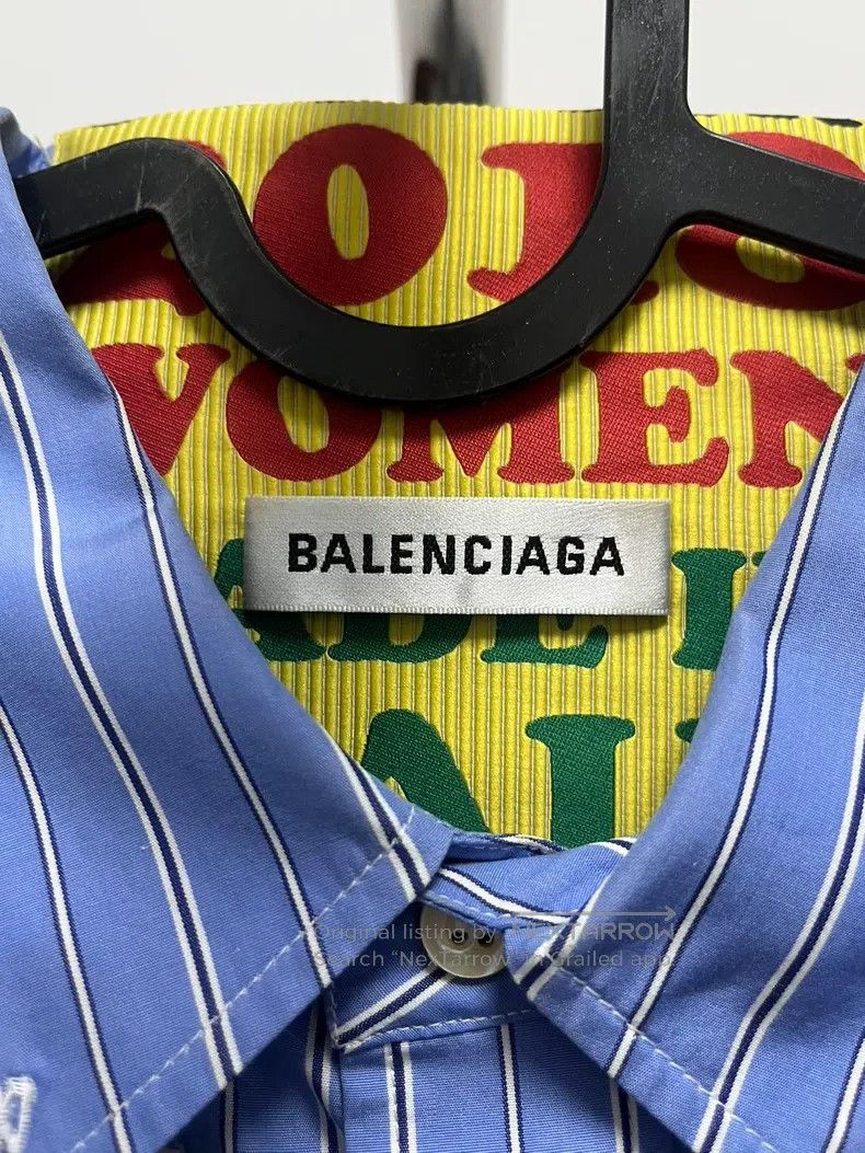 Balenciaga Balenciaga Blue Structural Slogan Logo Striped Shirt Size XS / US 0-2 / IT 36-38 - 3 Thumbnail