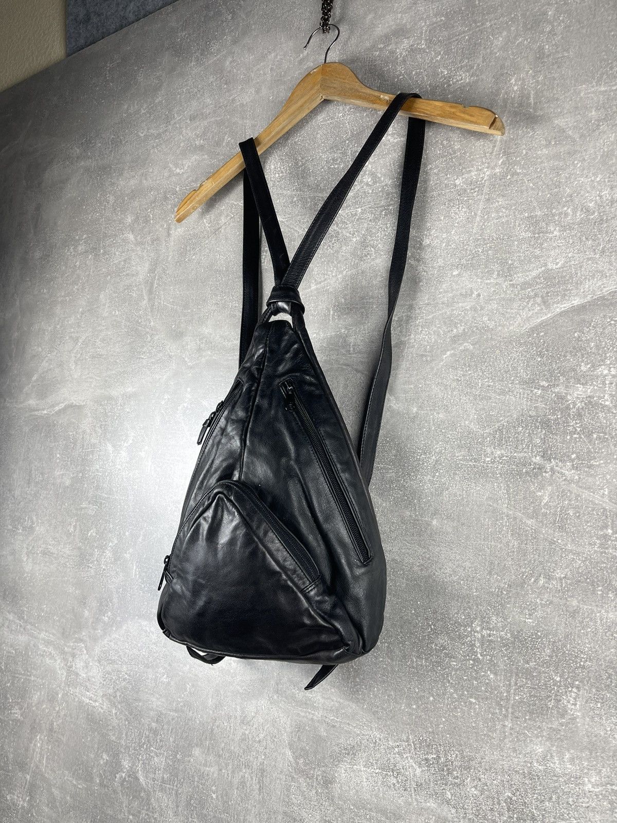Genuine Leather Avant Garde Leather Mini Backpack with Zip Pockets Black Size ONE SIZE - 2 Thumbnail