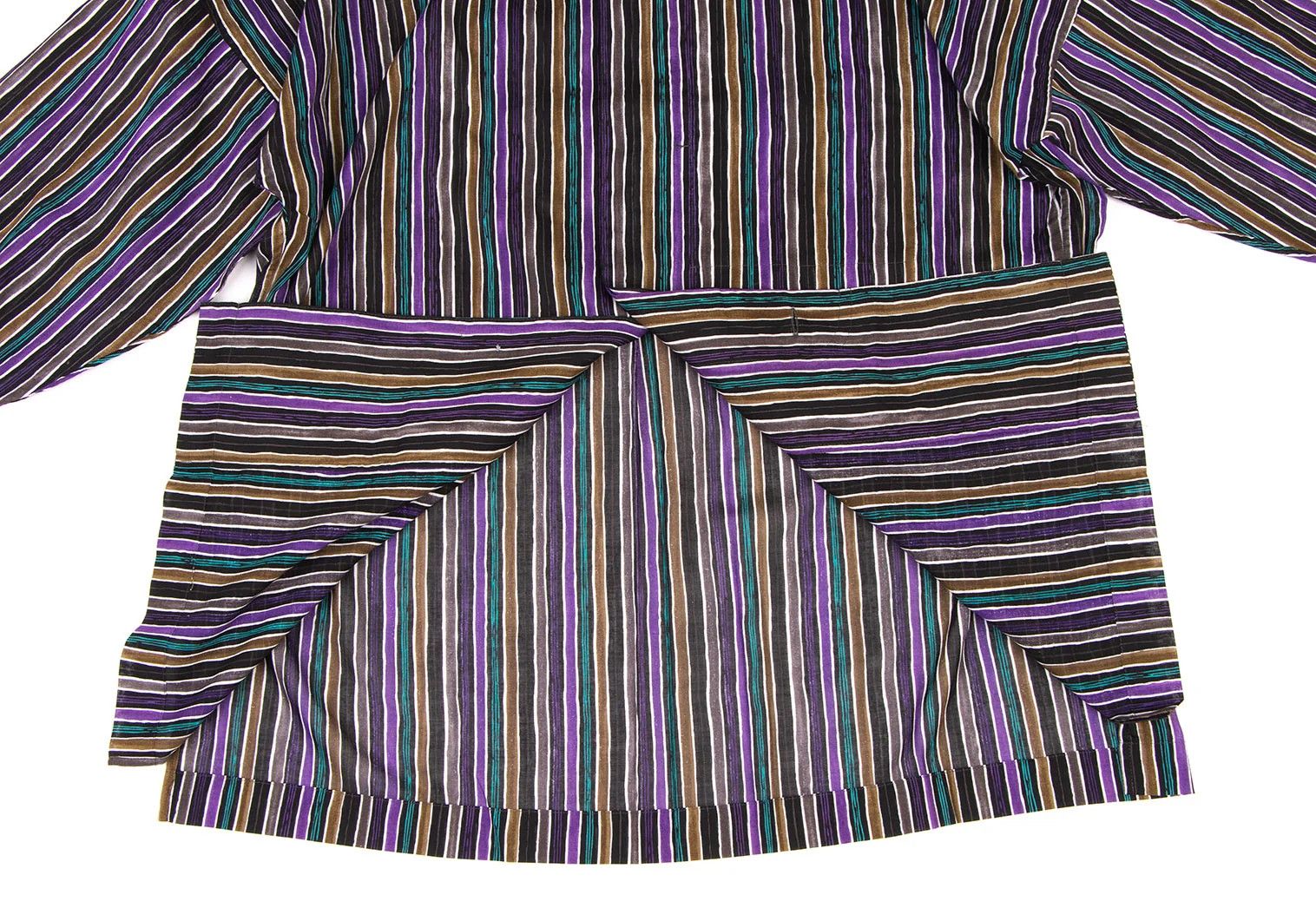 Issey Miyake Cotton Stripe Band Collar Shirt in Black Purple Green Size US M / EU 48-50 / 2 - 11 Thumbnail
